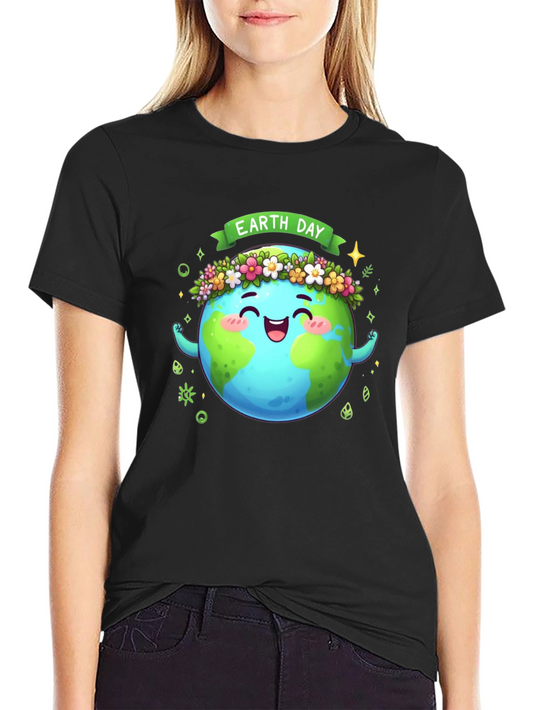 Earth Day Graphic T-Shirt - Black Cotton Tee