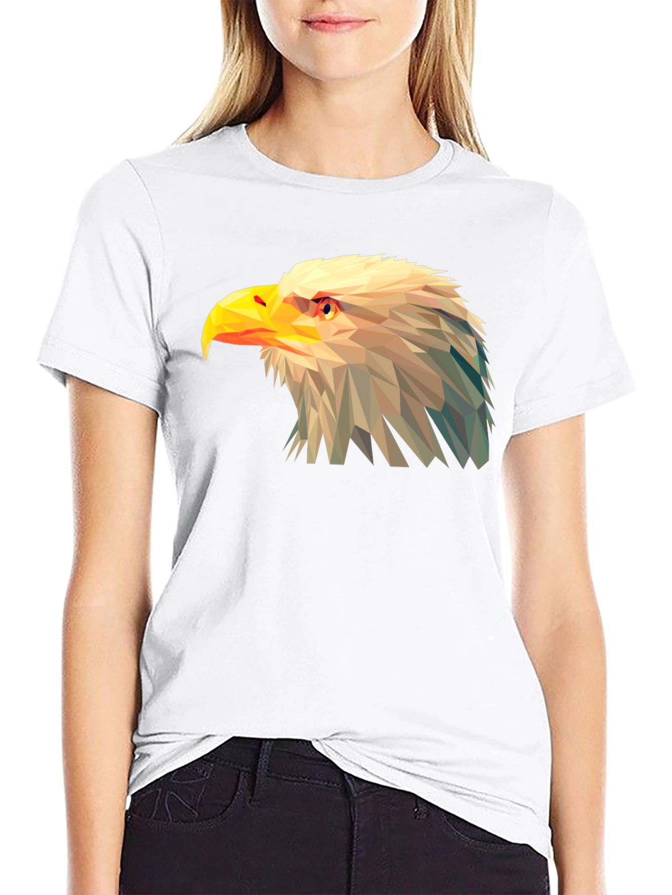 Geometric Eagle Graphic Tee - Black Cotton T-Shirt