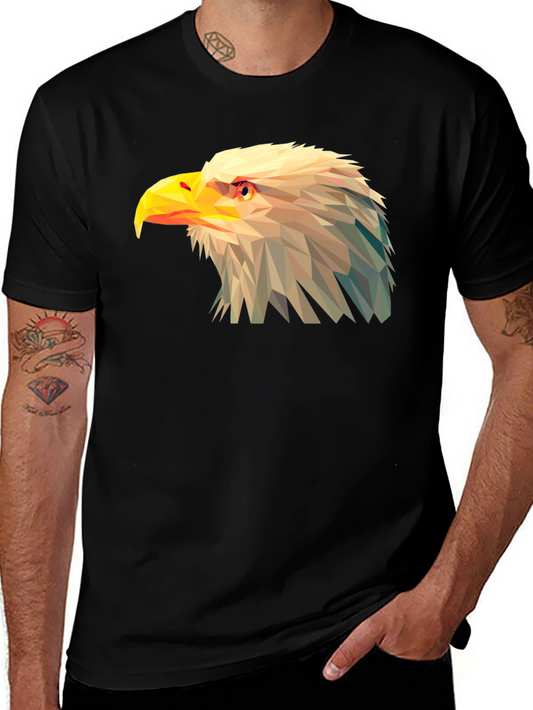 Geometric Eagle Graphic Tee - Black Cotton T-Shirt