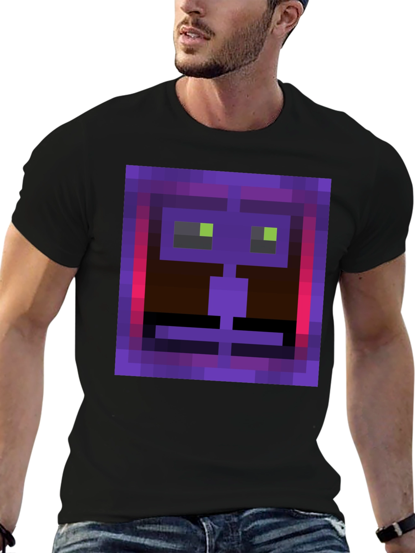 Pixel Art Face Graphic Tee - Black Casual Shirt