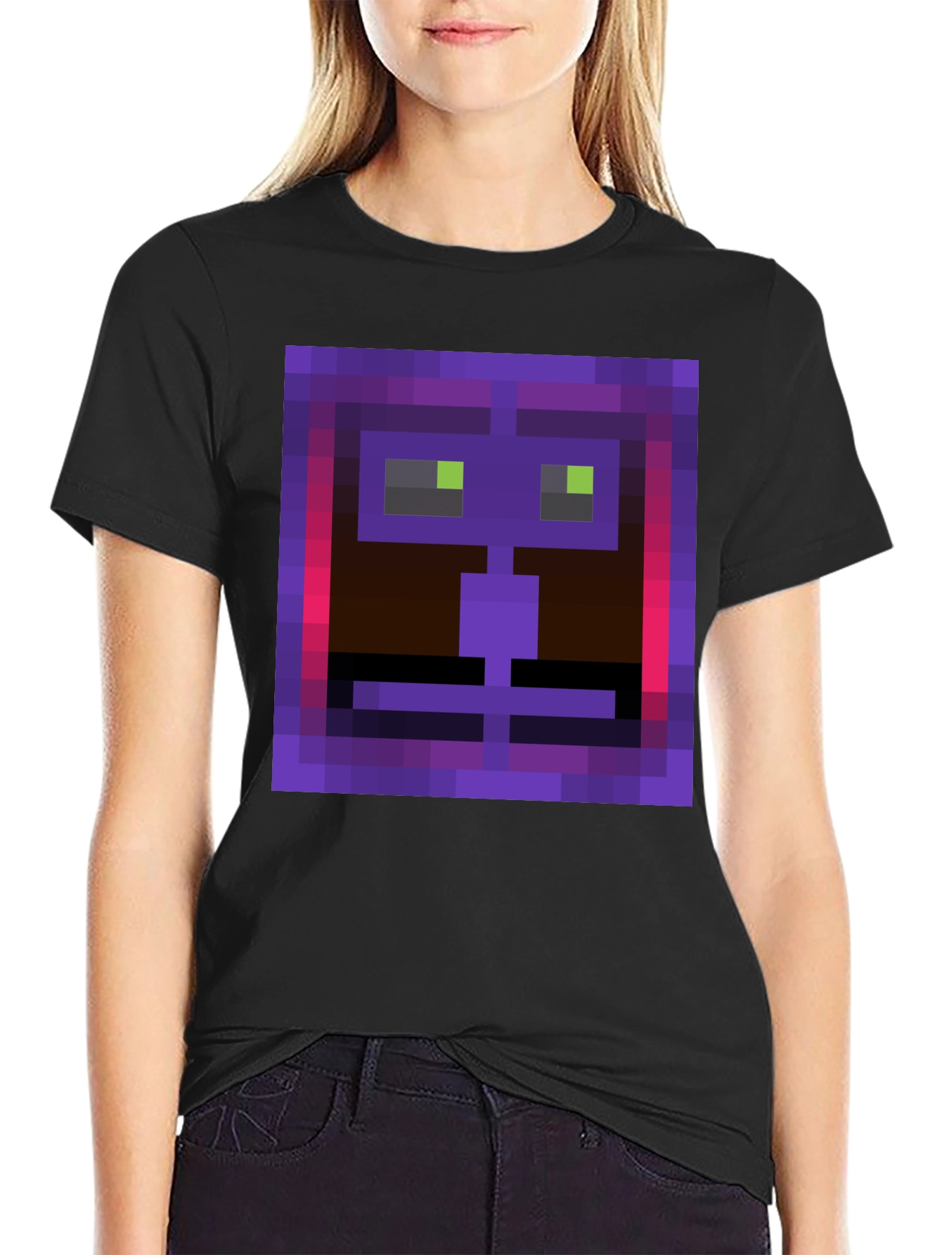 Pixel Art Face Graphic Tee - Black Casual Shirt
