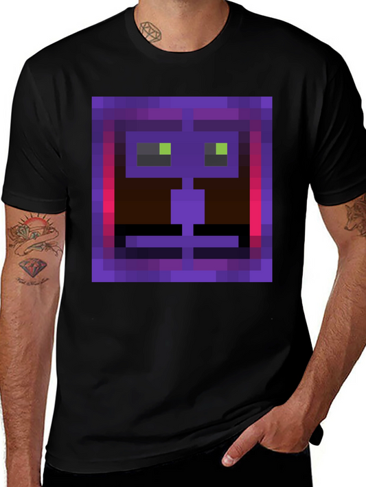 Pixel Art Face Graphic Tee - Black Casual Shirt