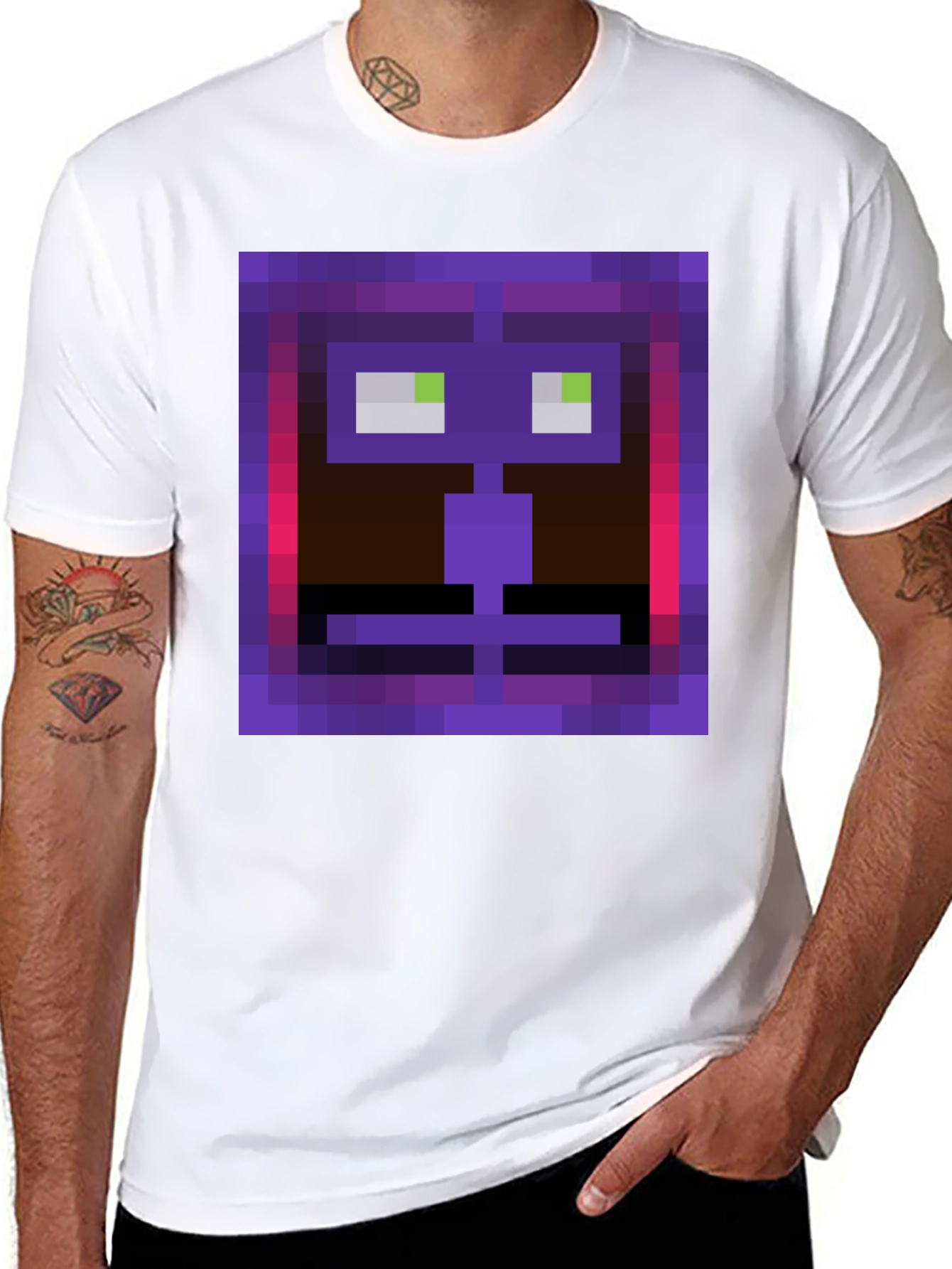 Pixel Art Face Graphic Tee - Black Casual Shirt