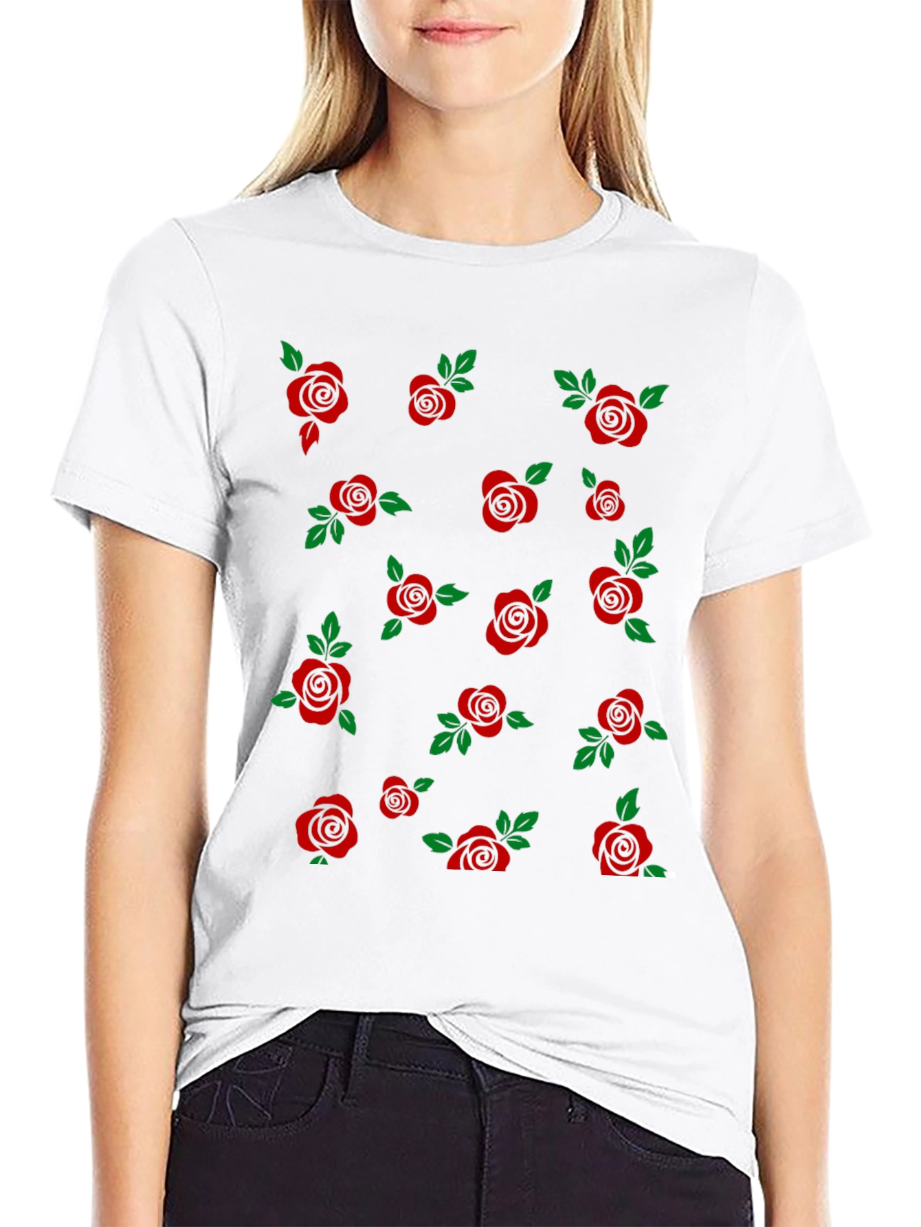 Rose Pattern T-Shirt - Stylish Floral Design