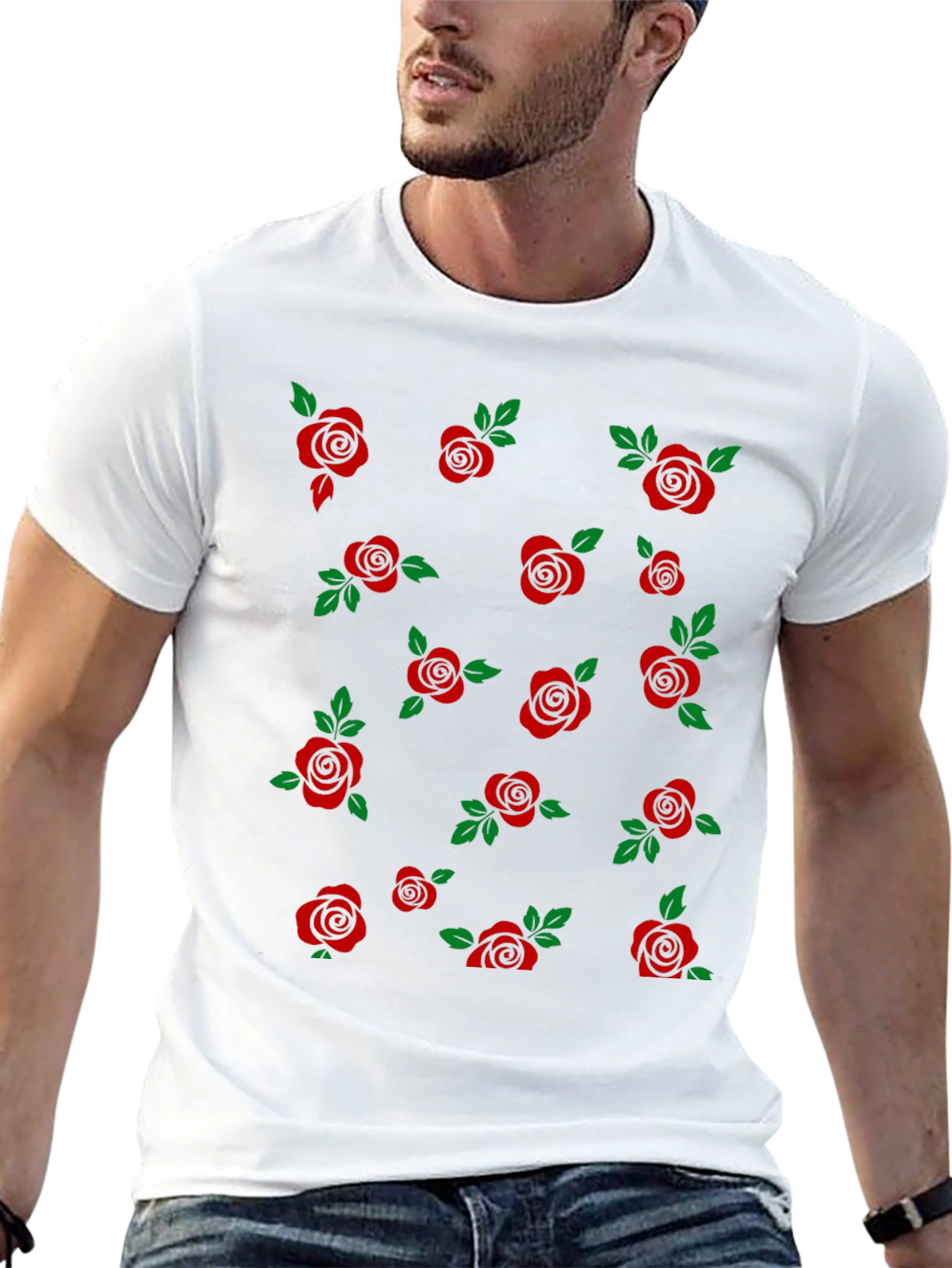 Rose Pattern T-Shirt - Stylish Floral Design