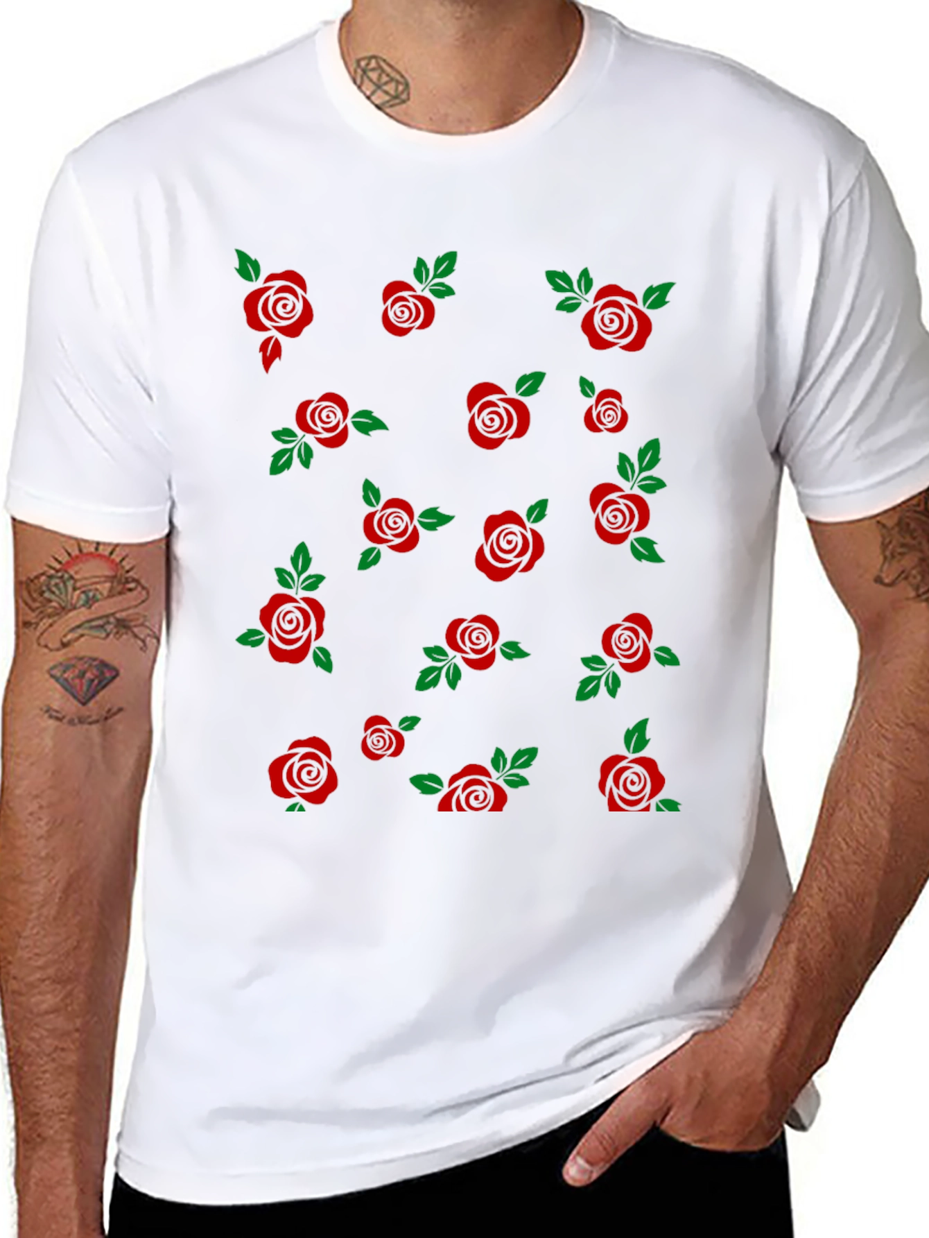 Rose Pattern T-Shirt - Stylish Floral Design