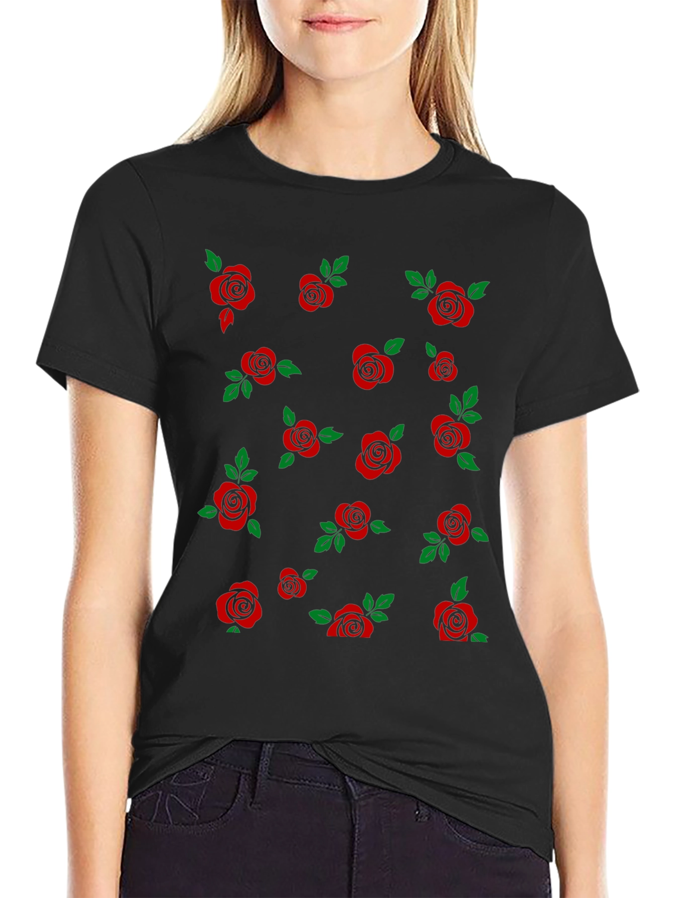 Rose Pattern T-Shirt - Stylish Floral Design