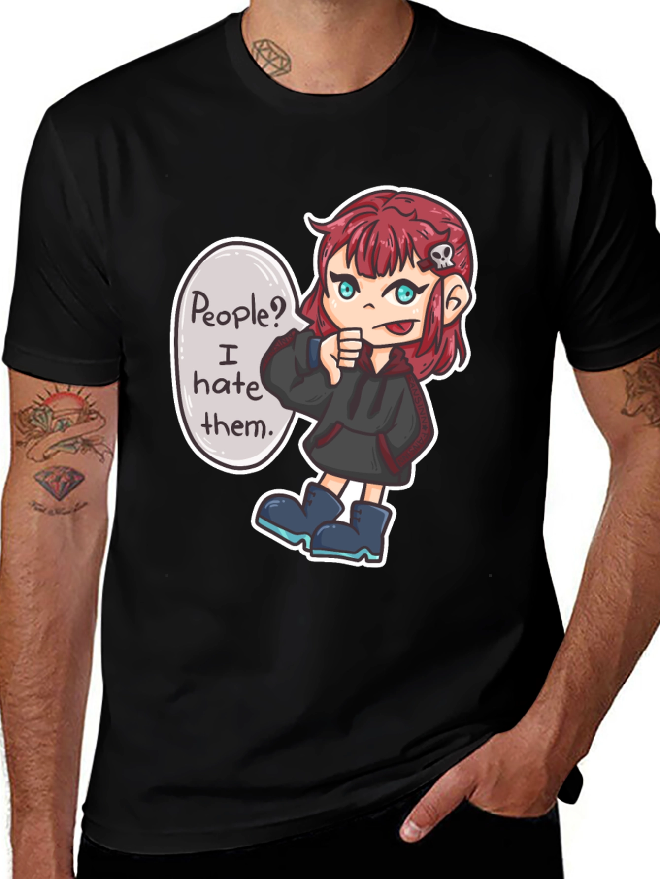 People Hater Graphic T-Shirt - Edgy Cartoon Design