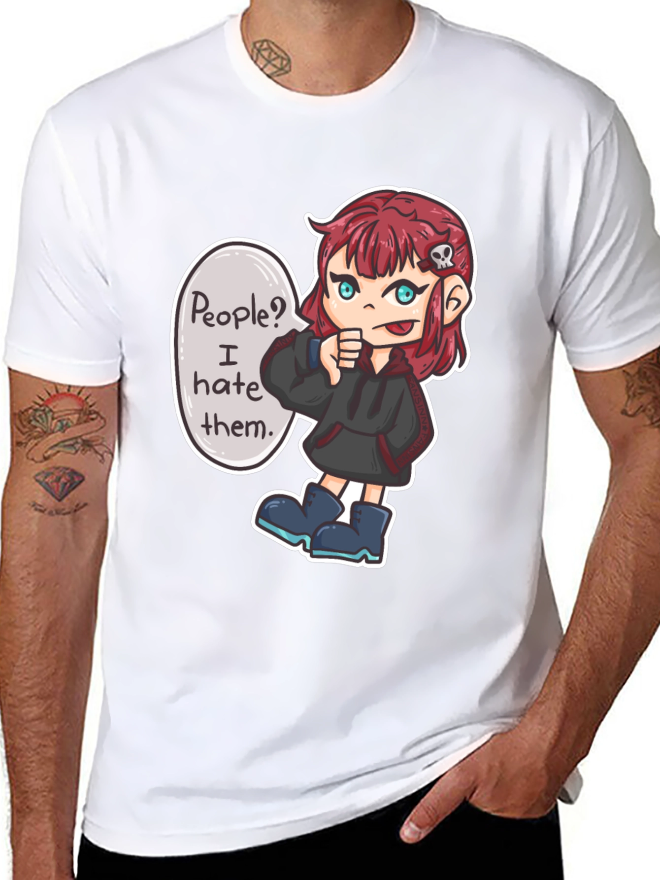 People Hater Graphic T-Shirt - Edgy Cartoon Design
