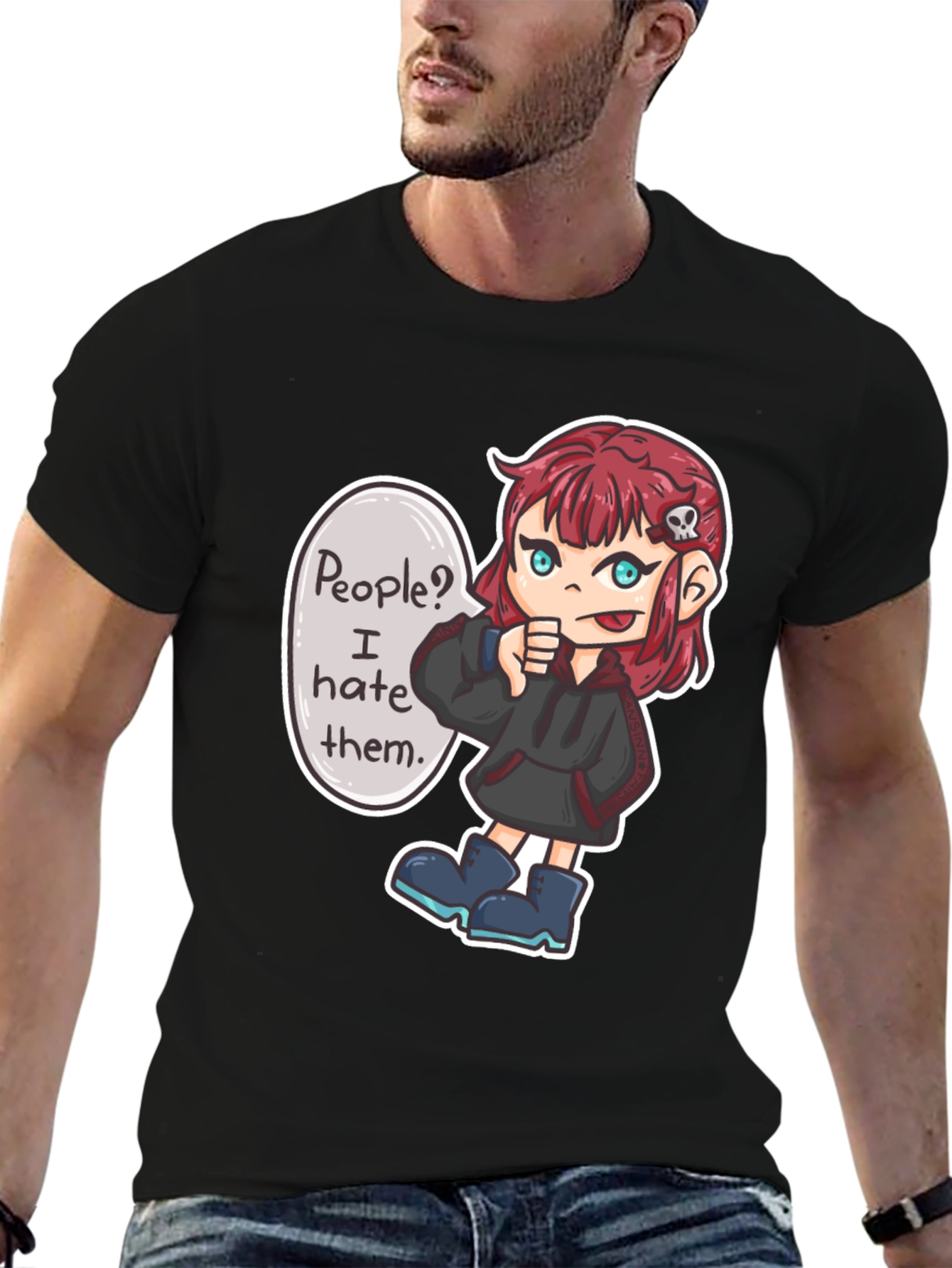 People Hater Graphic T-Shirt - Edgy Cartoon Design