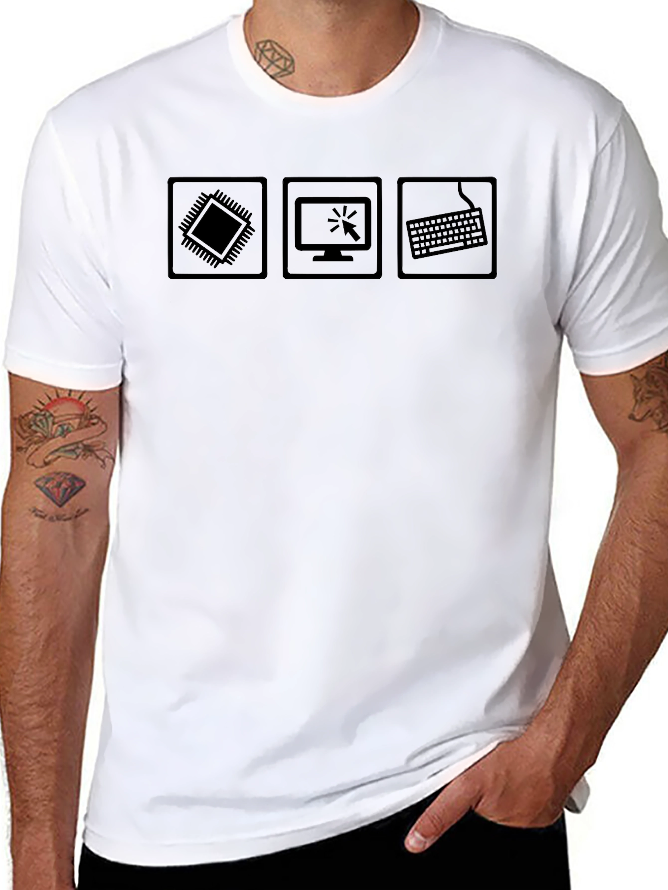 Techie Black T-Shirt - CPU Monitor Keyboard Design