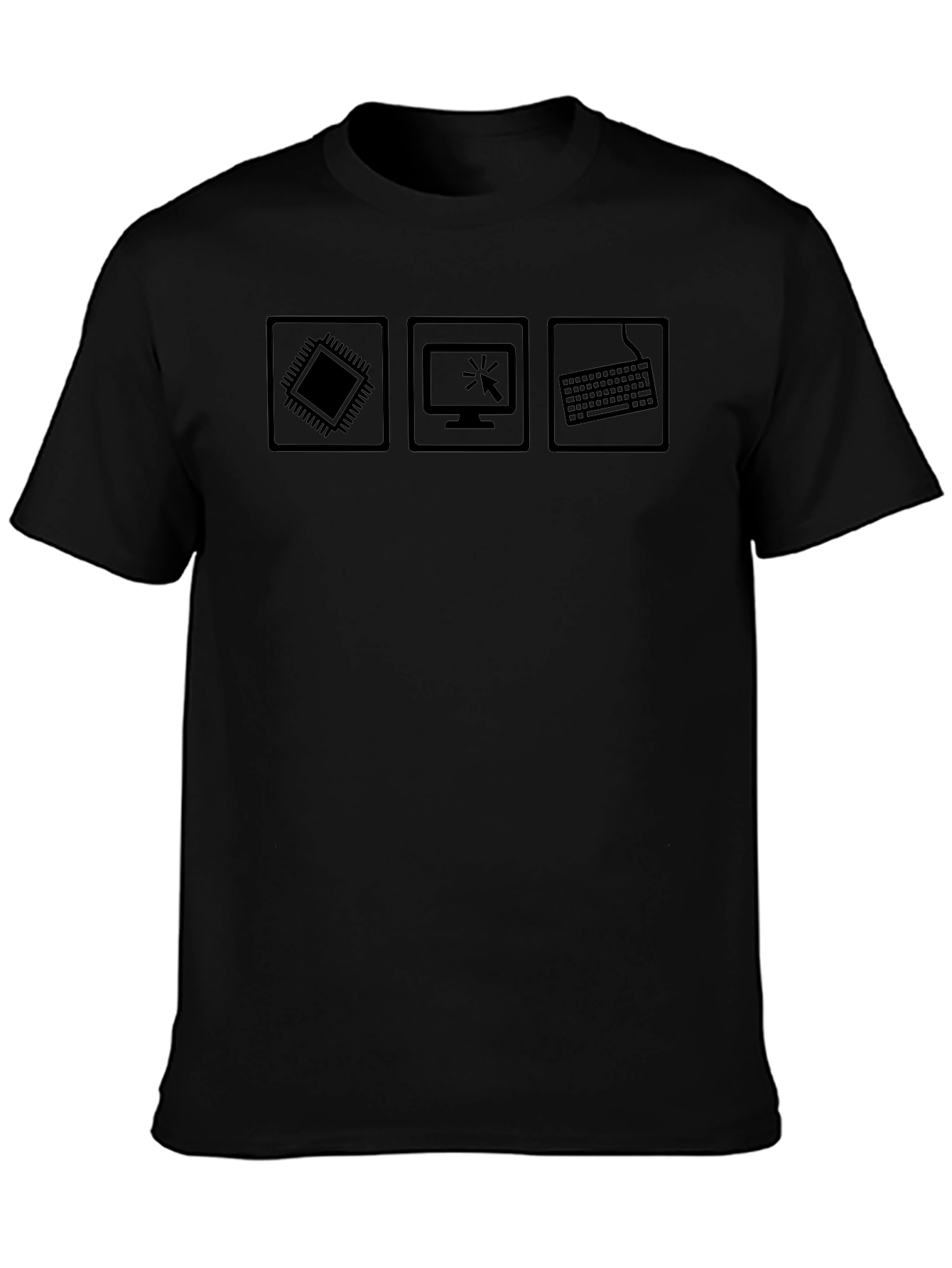 Techie Black T-Shirt - CPU Monitor Keyboard Design