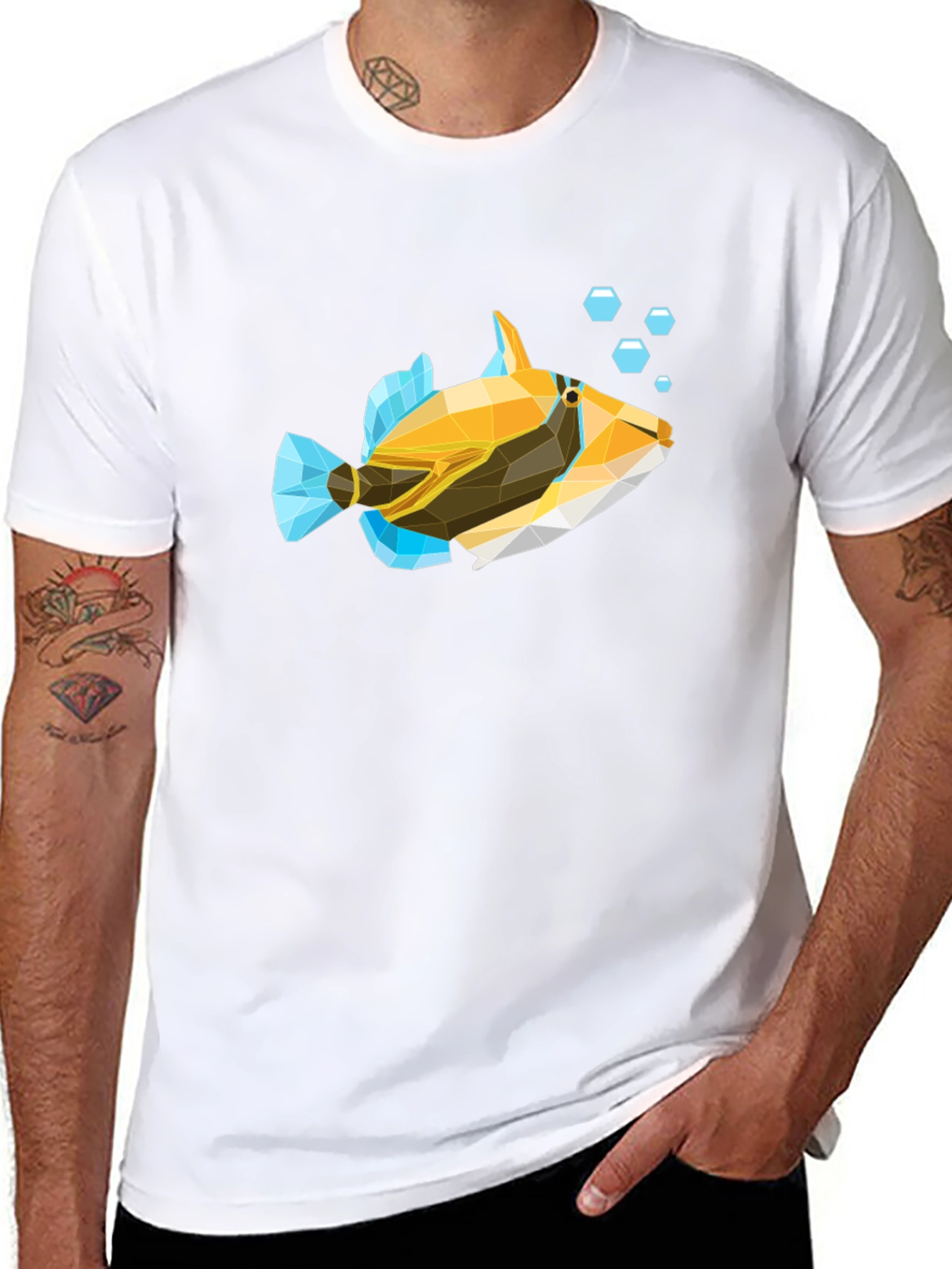 Geometric Fish Graphic Tee - Modern Black T-Shirt