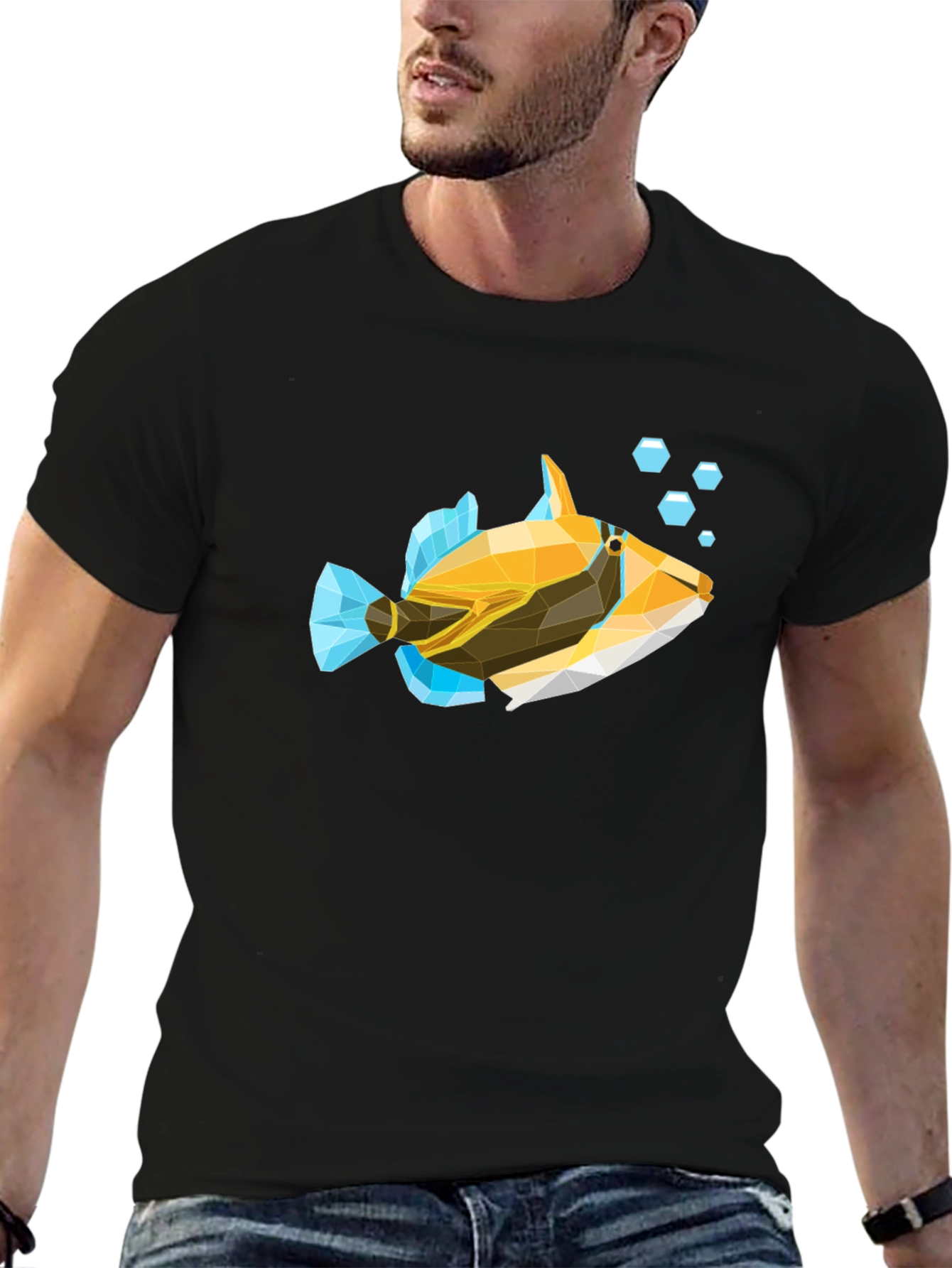 Geometric Fish Graphic Tee - Modern Black T-Shirt