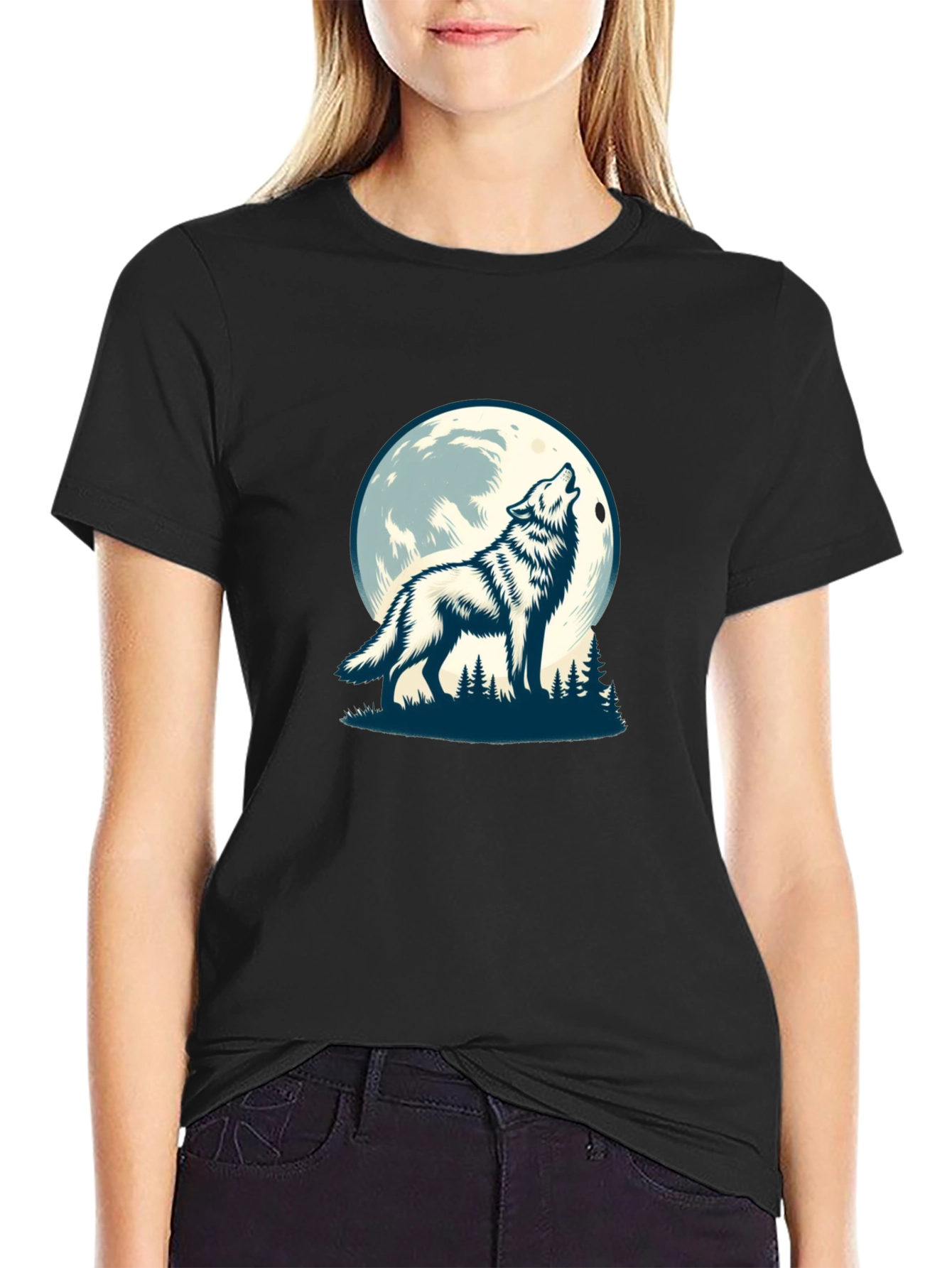 Wolf Moon Graphic Tee - Black Cotton Blend