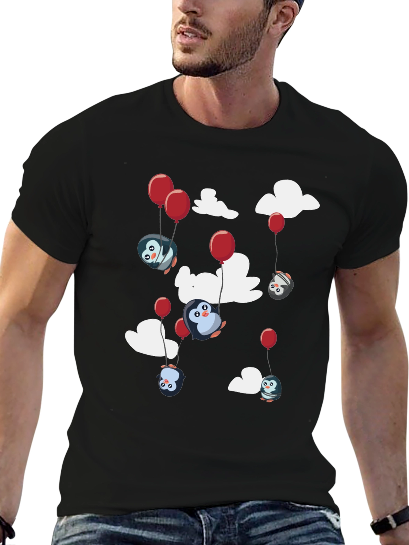 Penguin Balloon T-Shirt - Cute Cartoon Design