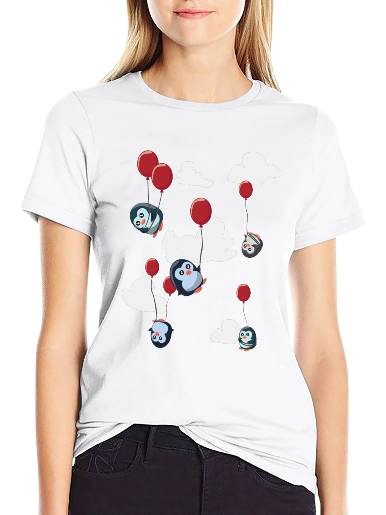 Penguin Balloon T-Shirt - Cute Cartoon Design
