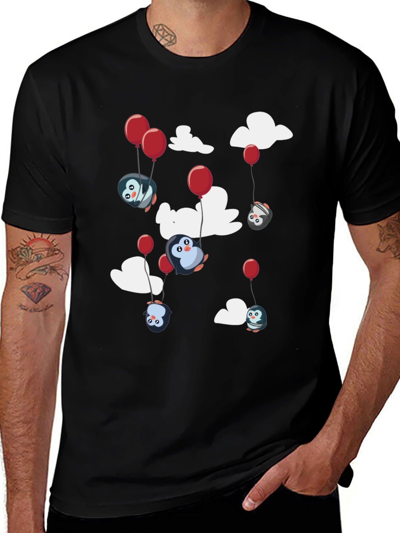 Penguin Balloon T-Shirt - Cute Cartoon Design
