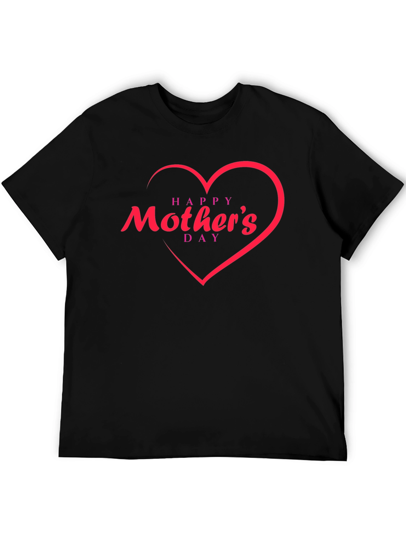 Happy Mothers Day Black T-Shirt with Heart Design