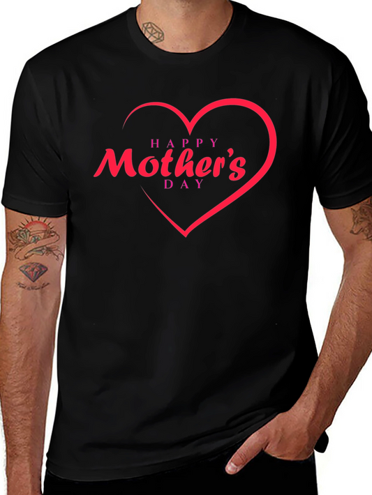 Happy Mothers Day Black T-Shirt with Heart Design