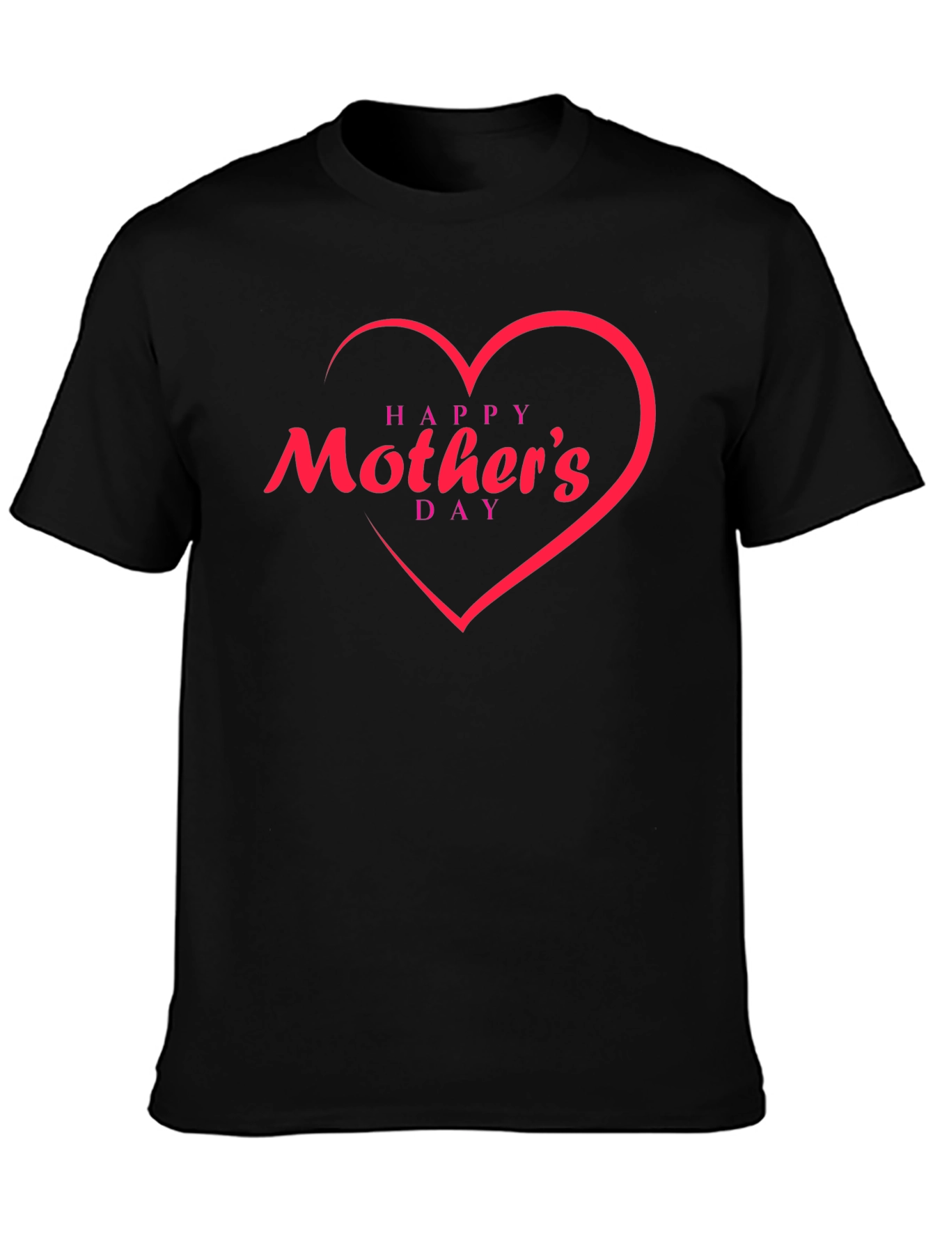 Happy Mothers Day Black T-Shirt with Heart Design