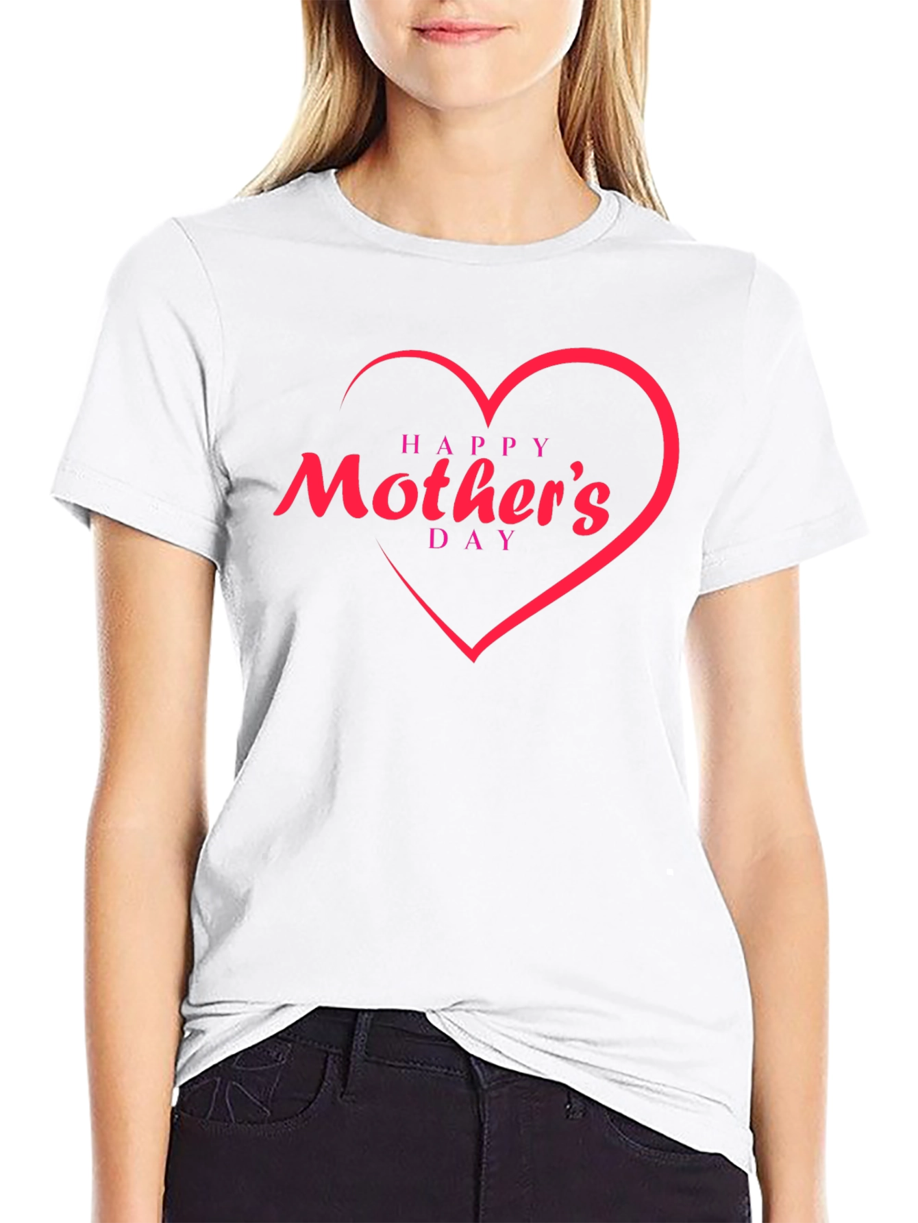 Happy Mothers Day Black T-Shirt with Heart Design