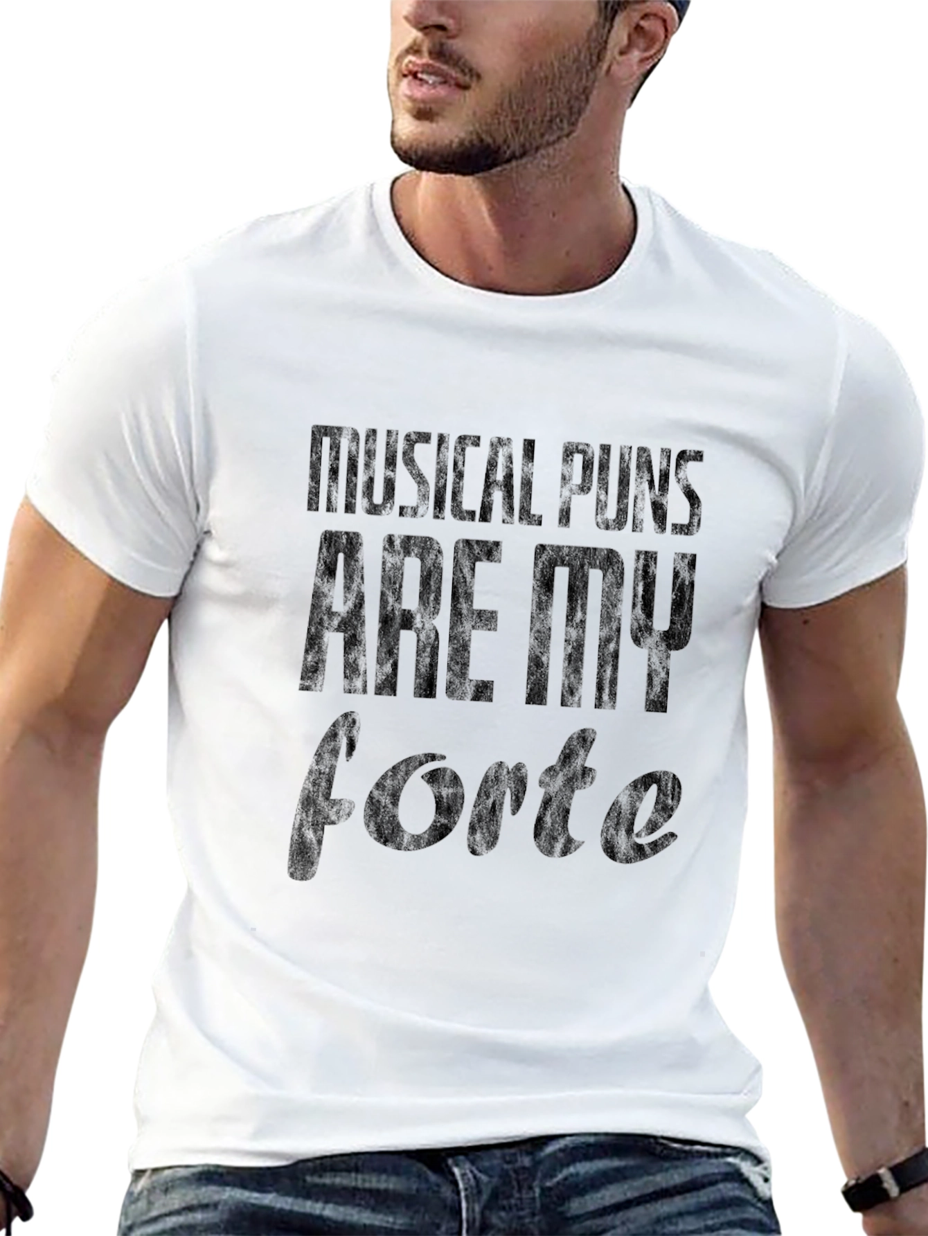 Musical Puns Forte Black Graphic T-Shirt