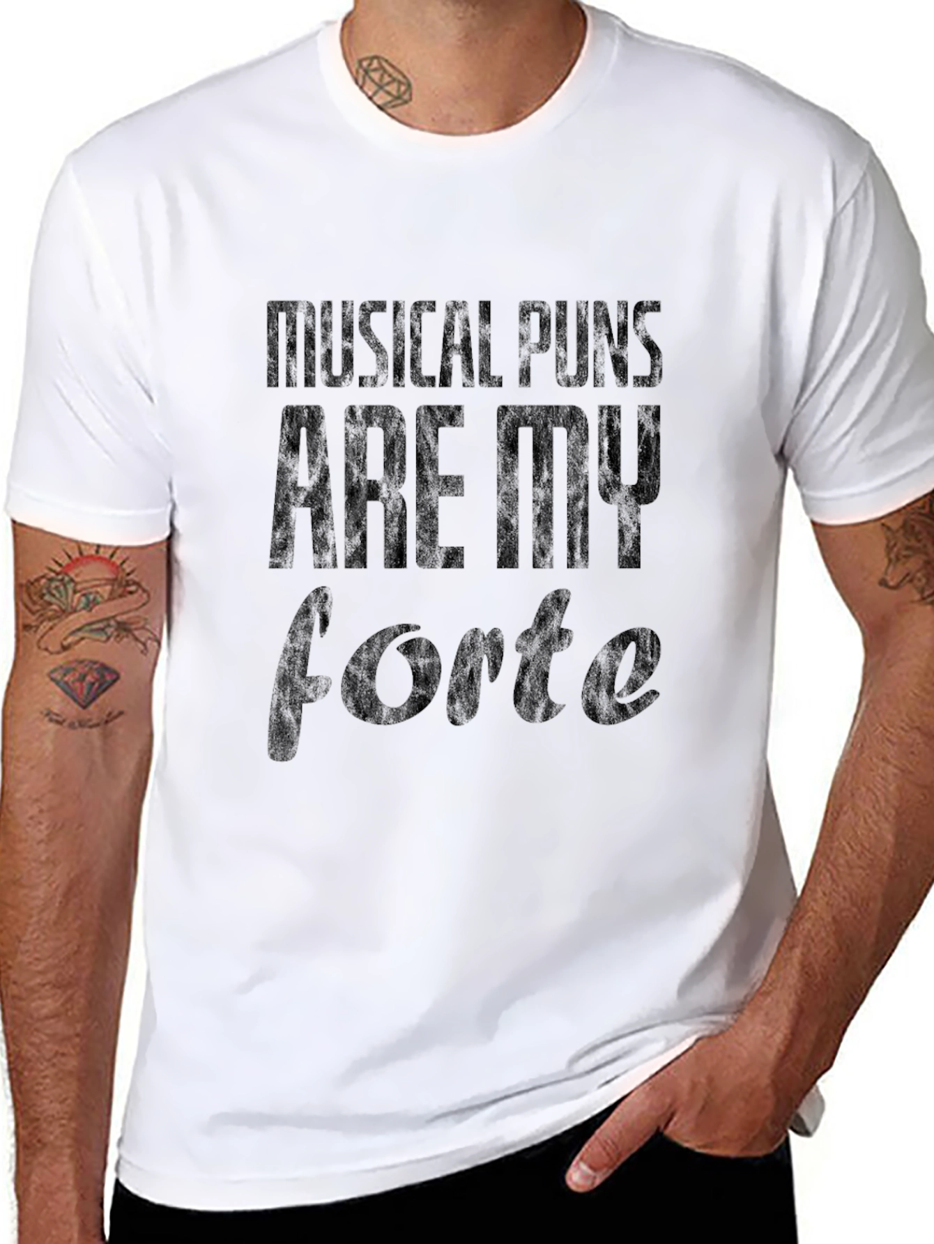 Musical Puns Forte Black Graphic T-Shirt