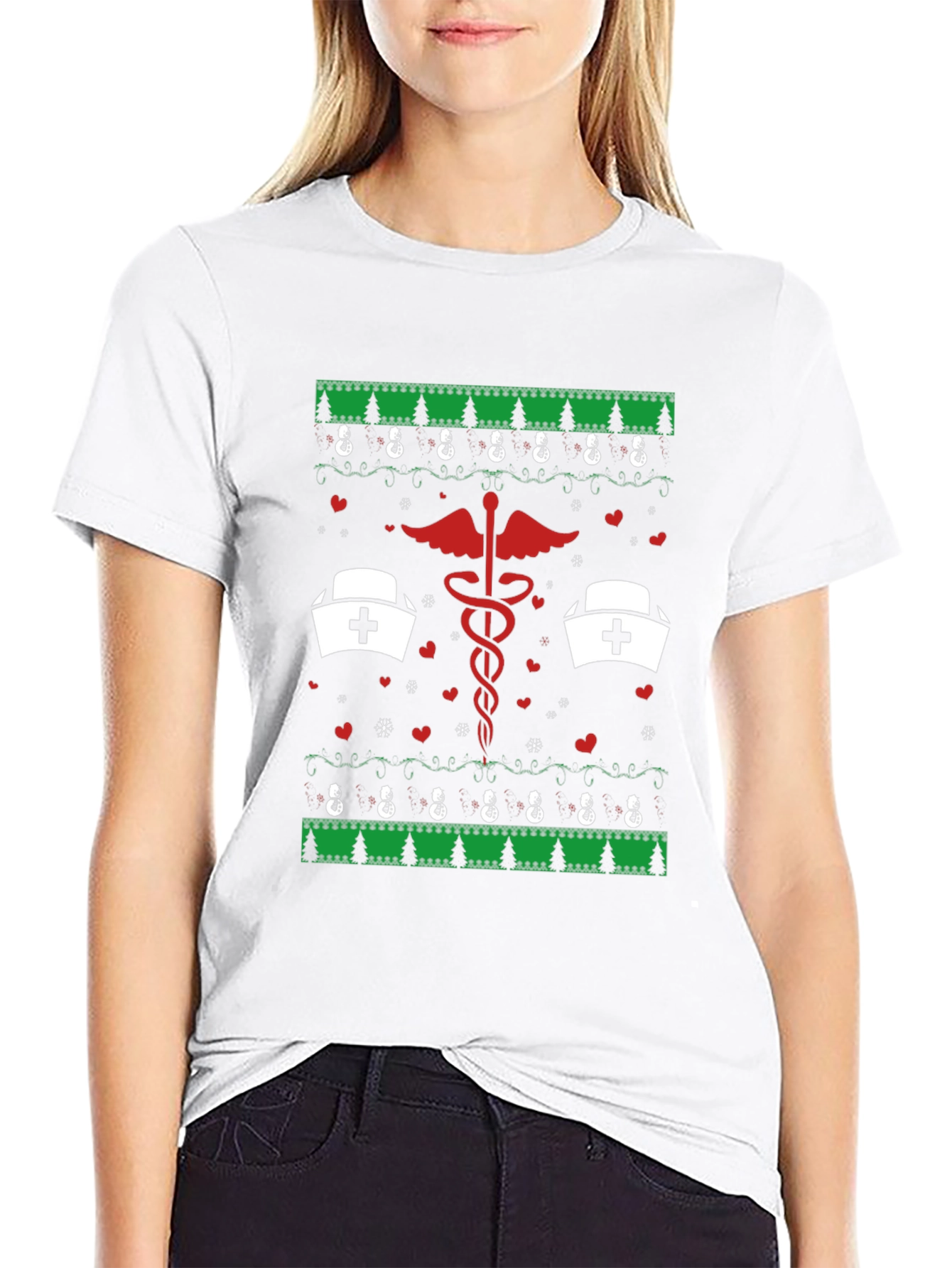 Nurse Christmas Ugly Sweater Style T-Shirt