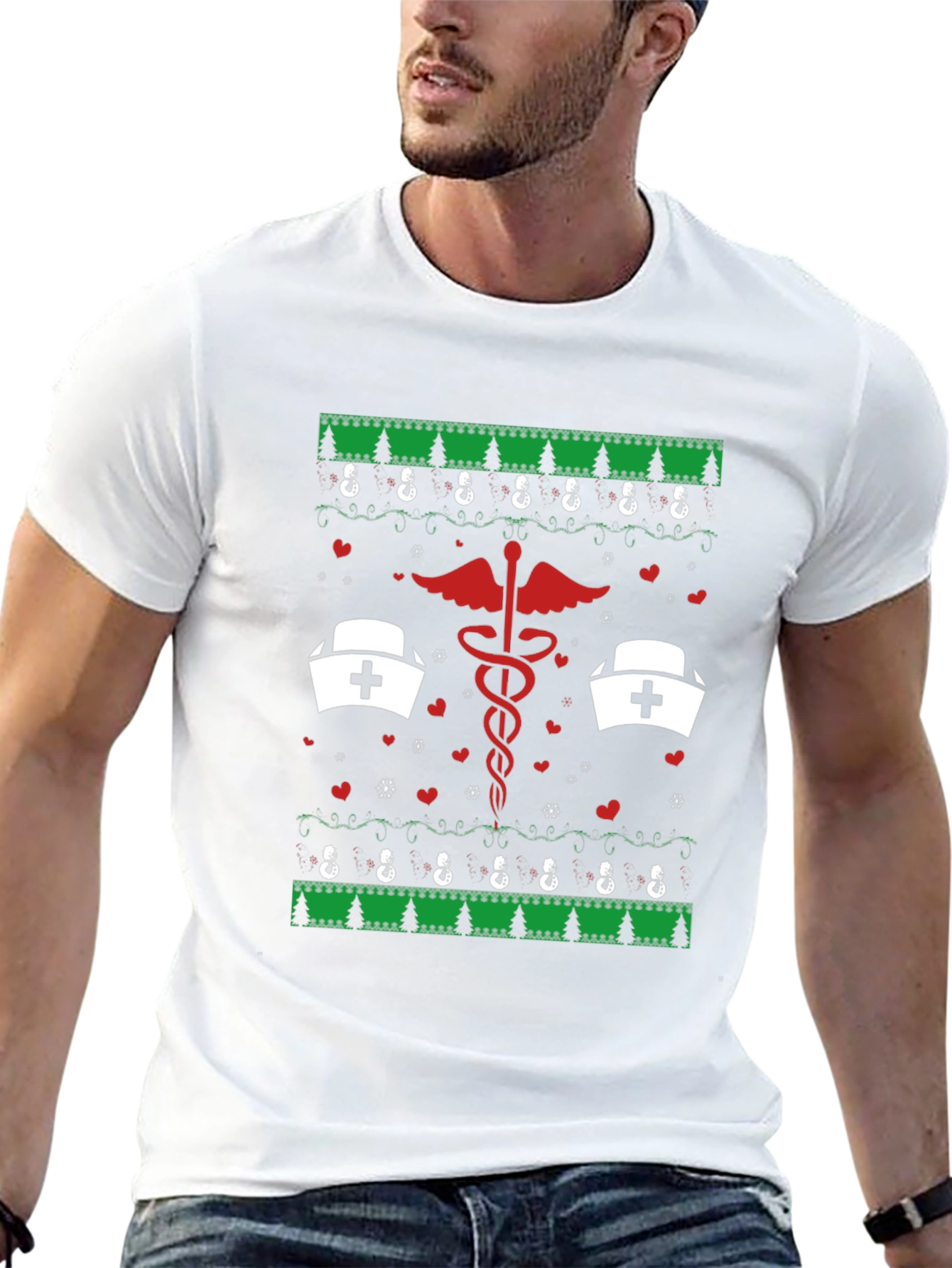 Nurse Christmas Ugly Sweater Style T-Shirt