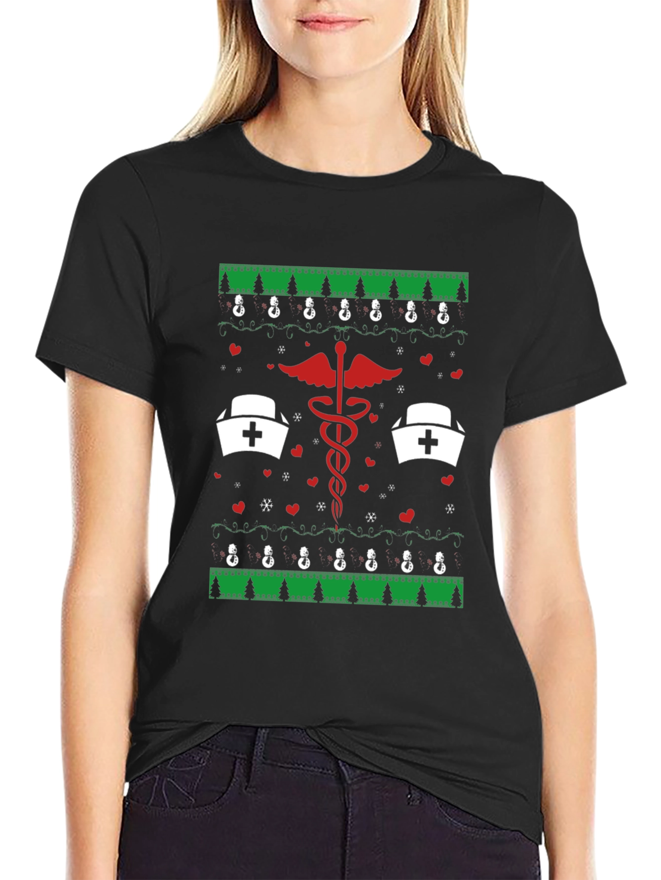 Nurse Christmas Ugly Sweater Style T-Shirt