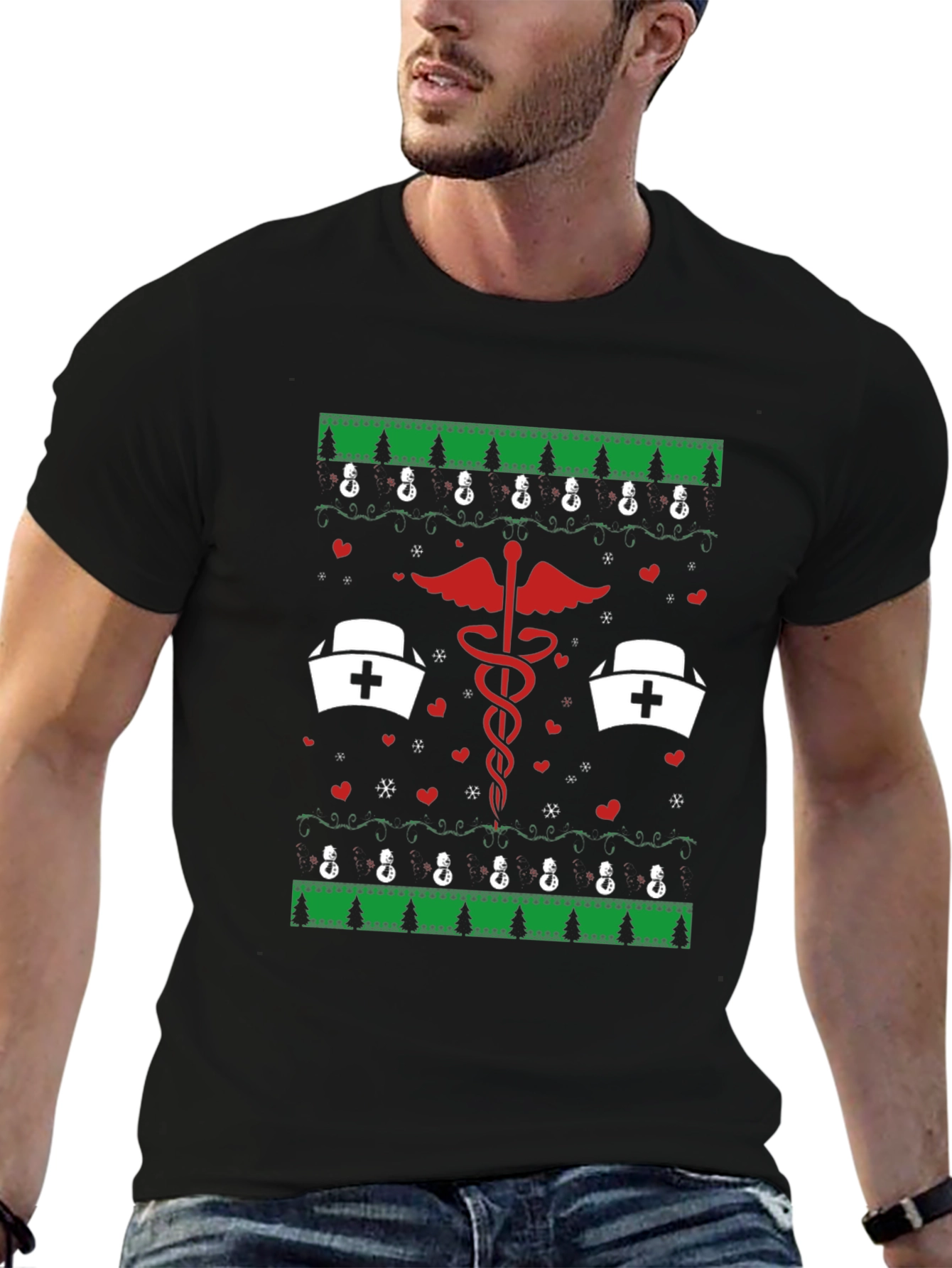 Nurse Christmas Ugly Sweater Style T-Shirt
