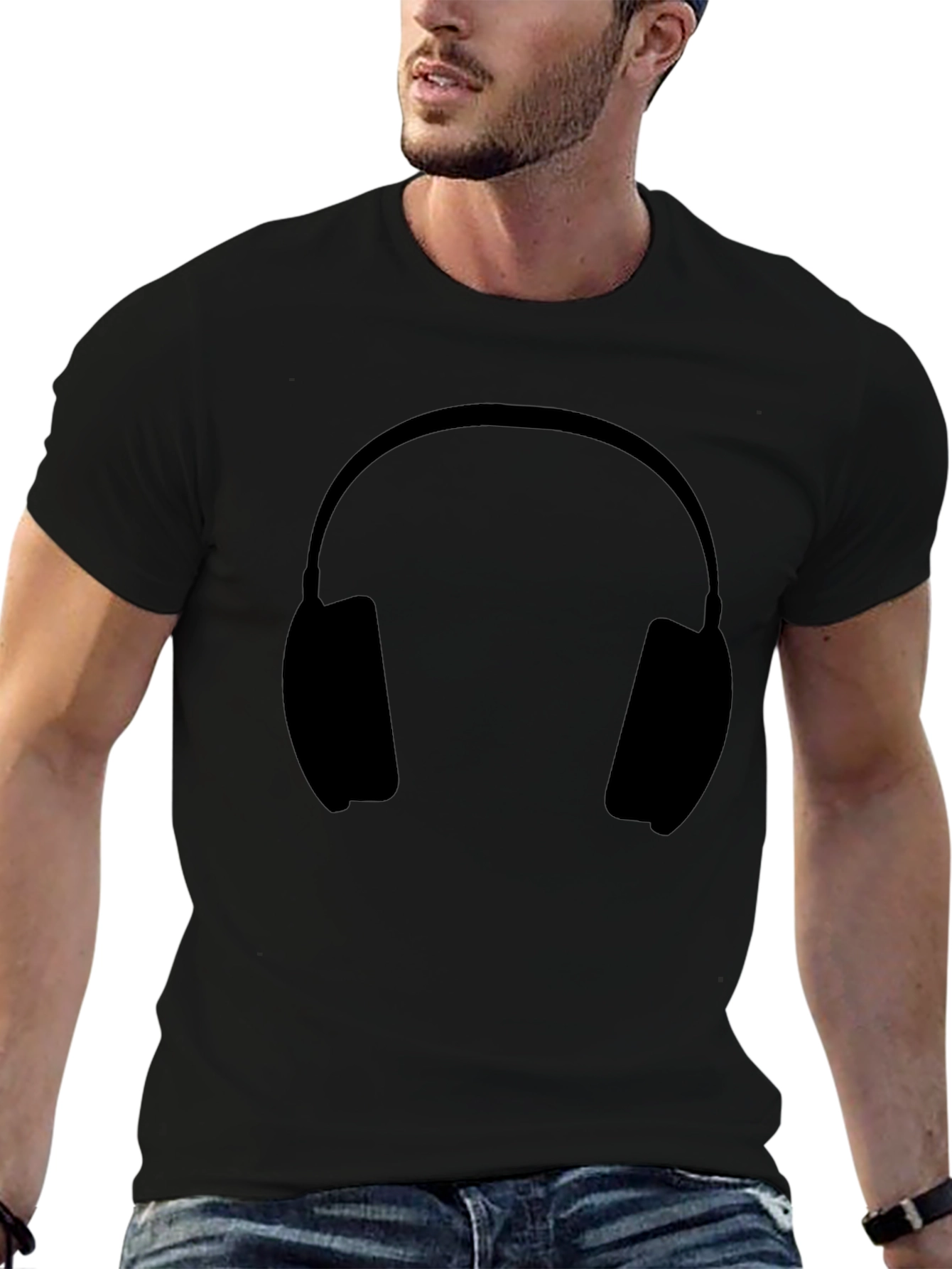 Headphone Graphic Tee - Stylish Black Cotton T-Shirt