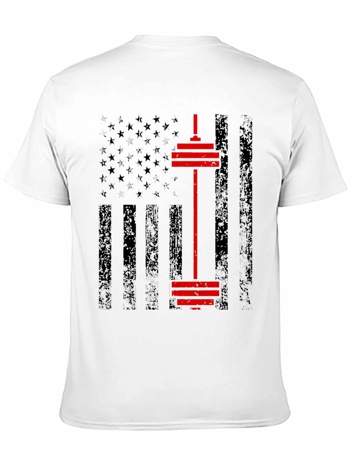 Patriotic Gym T-Shirt - American Flag Barbell Design