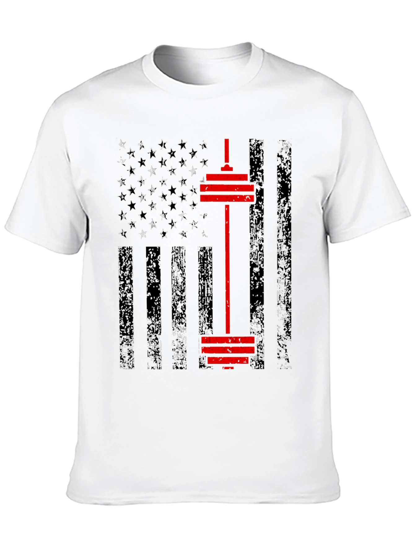 Patriotic Gym T-Shirt - American Flag Barbell Design