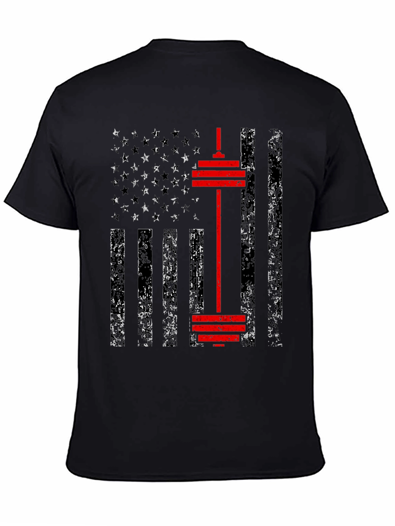 Patriotic Gym T-Shirt - American Flag Barbell Design