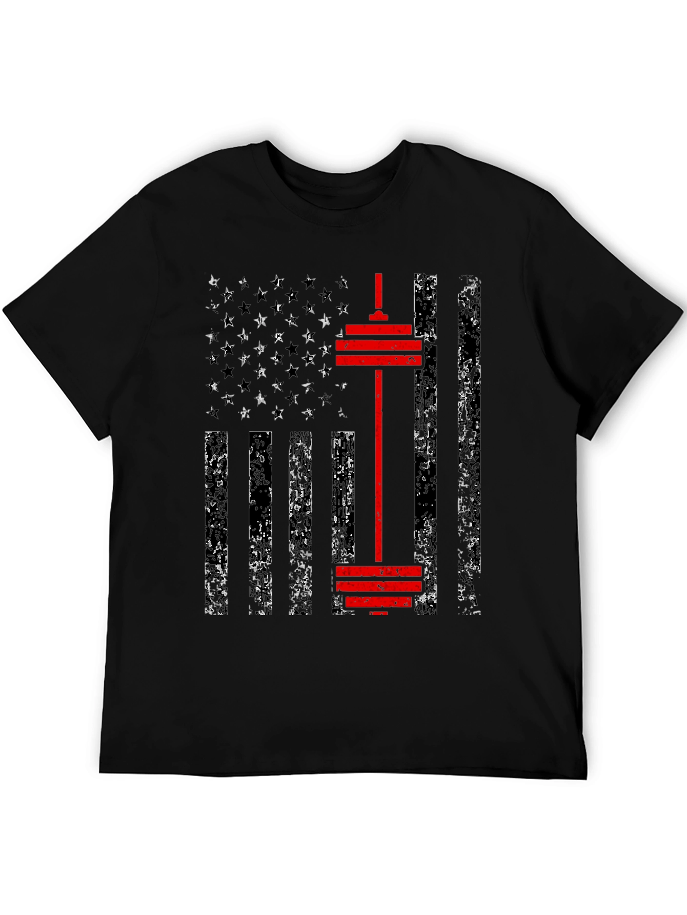 Patriotic Gym T-Shirt - American Flag Barbell Design