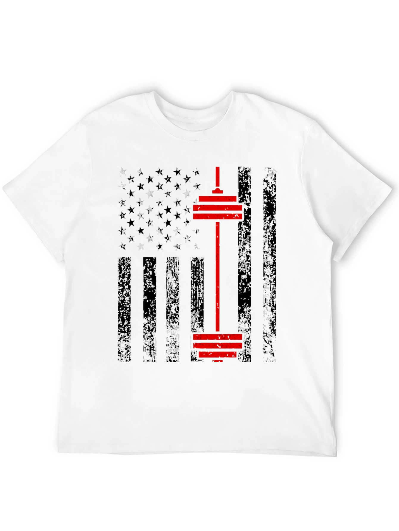 Patriotic Gym T-Shirt - American Flag Barbell Design