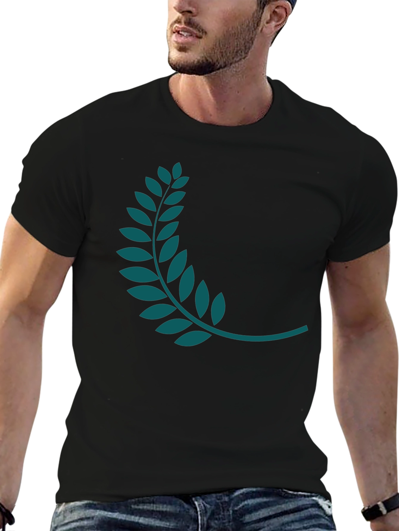 Black Tee with Teal Laurel Wreath Graphic