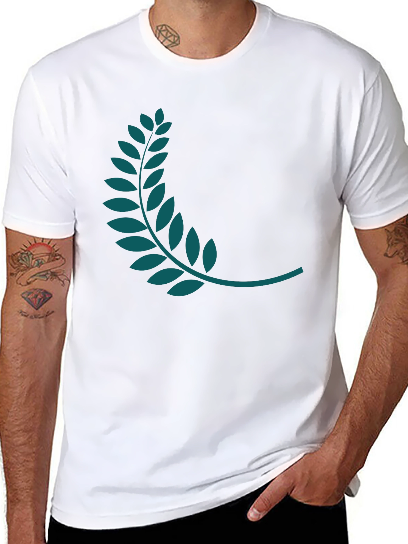 Black Tee with Teal Laurel Wreath Graphic