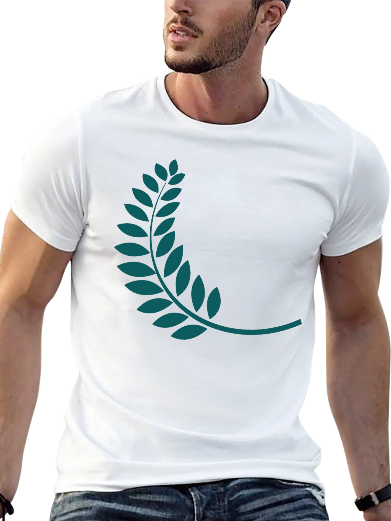 Black Tee with Teal Laurel Wreath Graphic