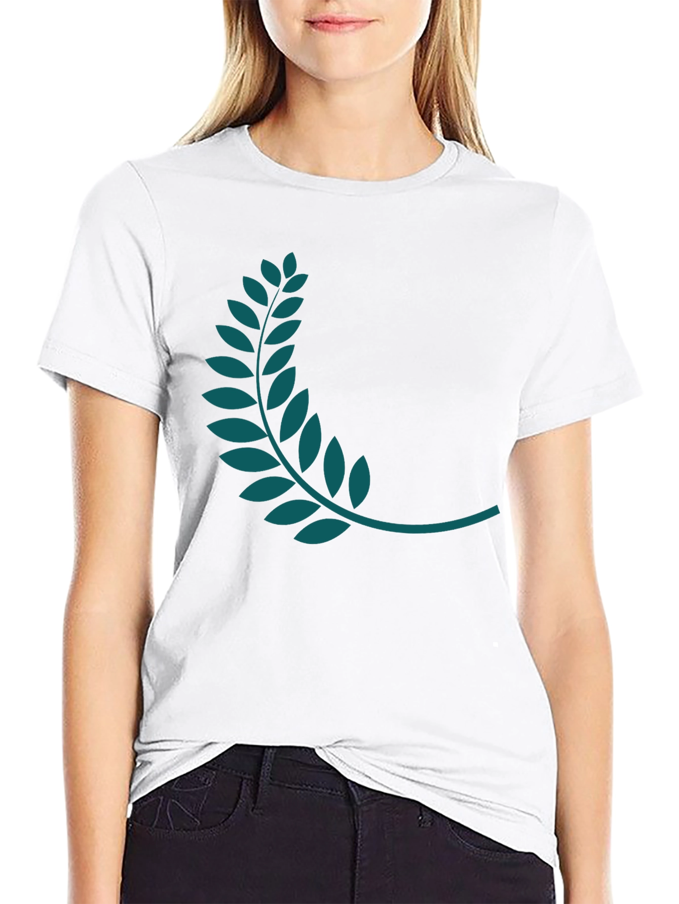 Black Tee with Teal Laurel Wreath Graphic