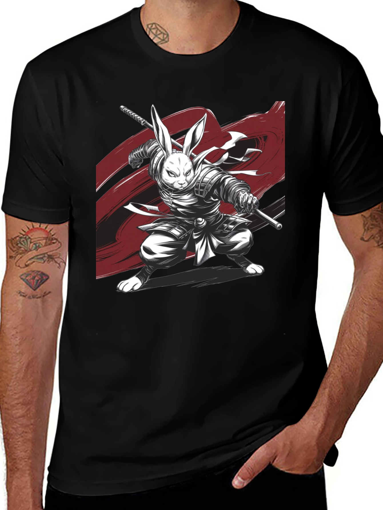 Rabbit Samurai Black T-Shirt - Unique Graphic Tee
