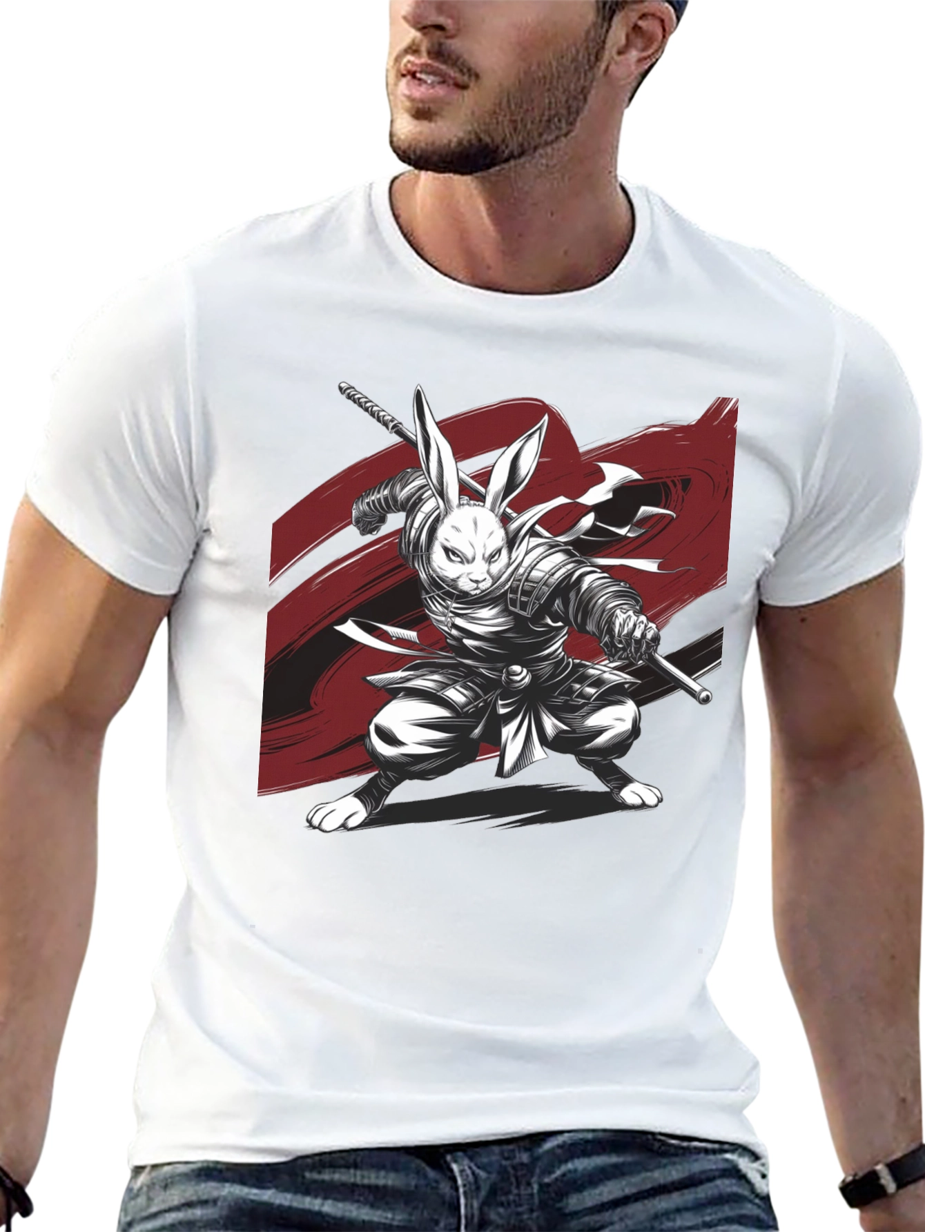 Rabbit Samurai Black T-Shirt - Unique Graphic Tee
