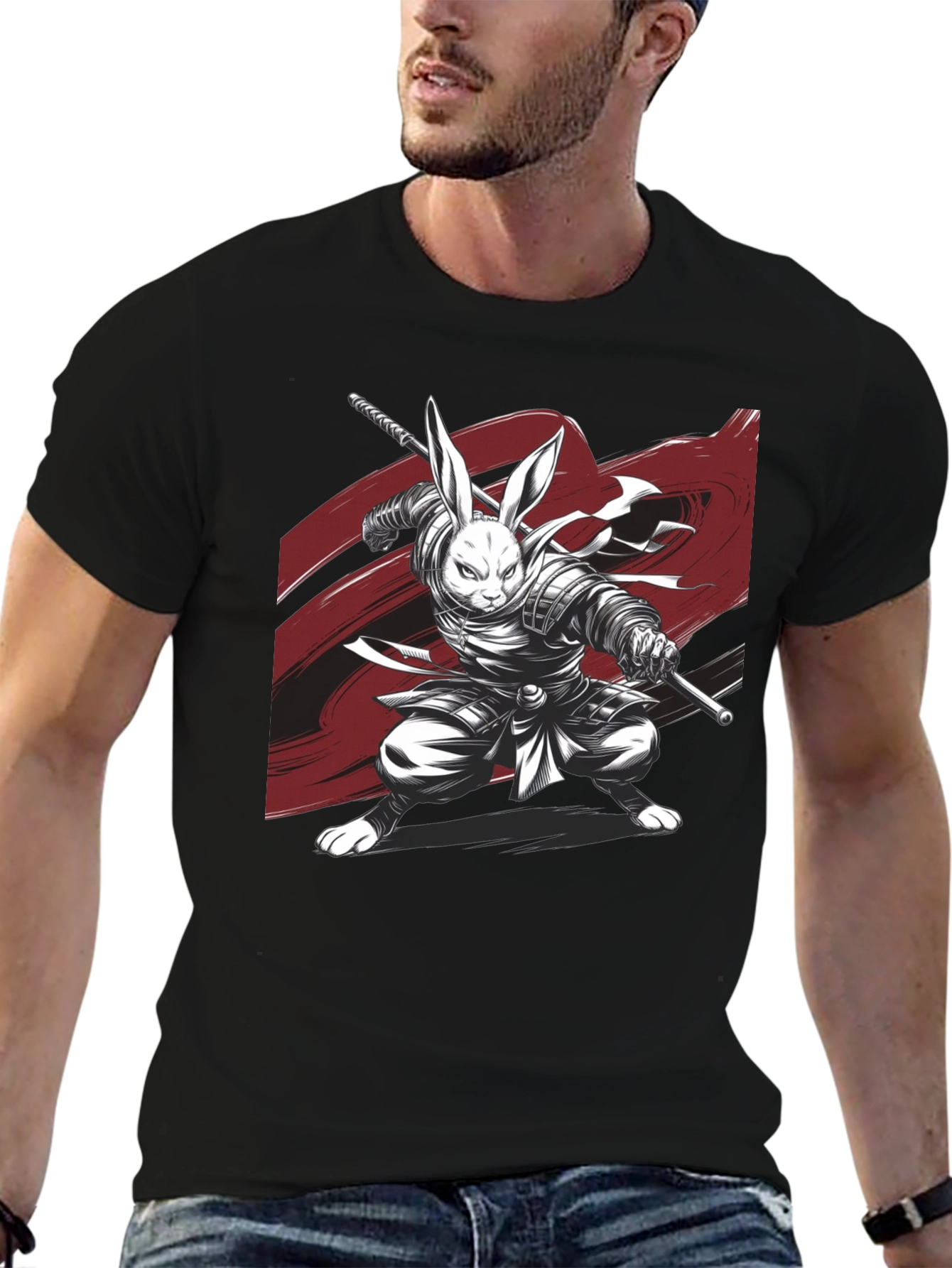 Rabbit Samurai Black T-Shirt - Unique Graphic Tee