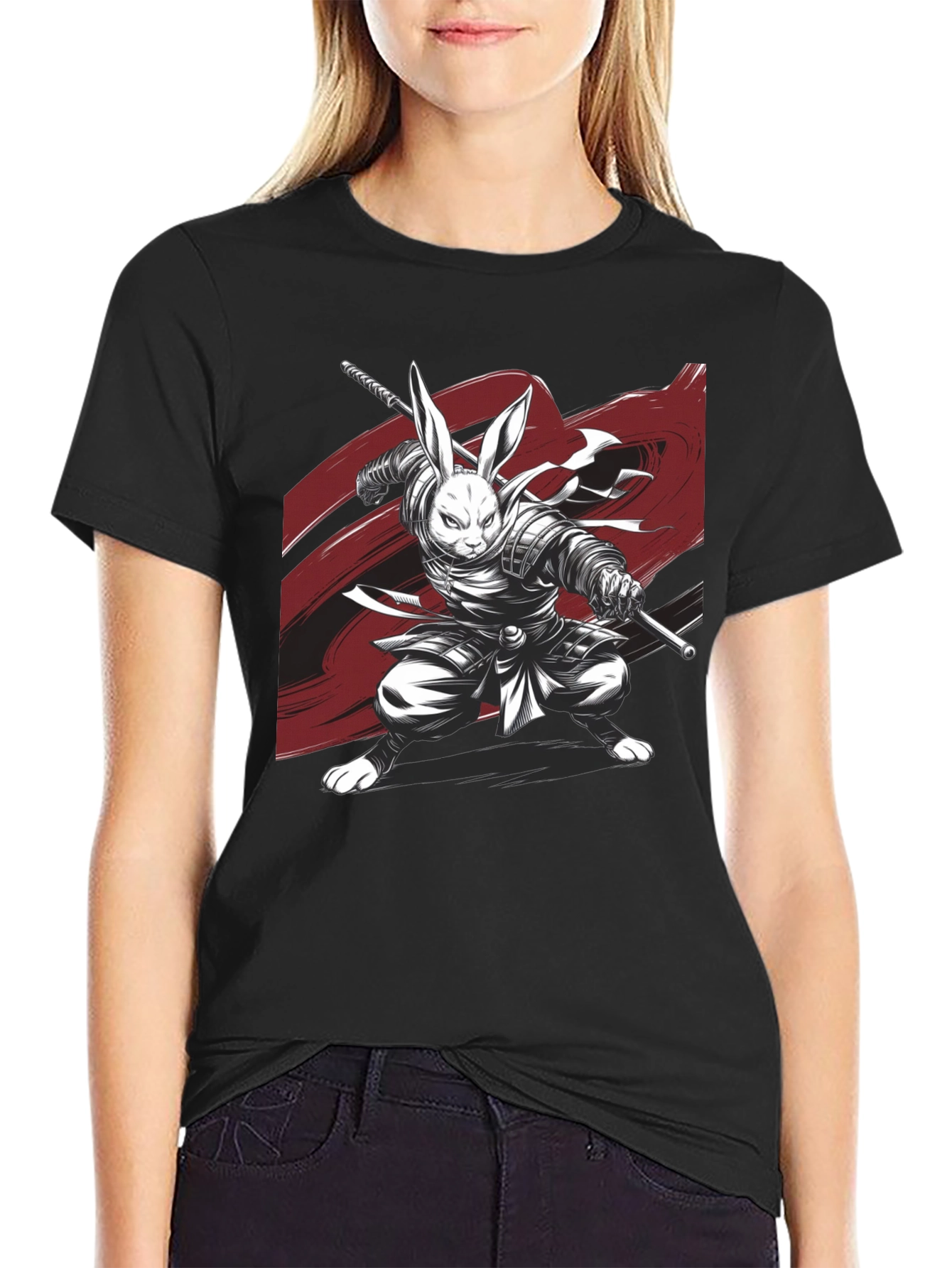 Rabbit Samurai Black T-Shirt - Unique Graphic Tee