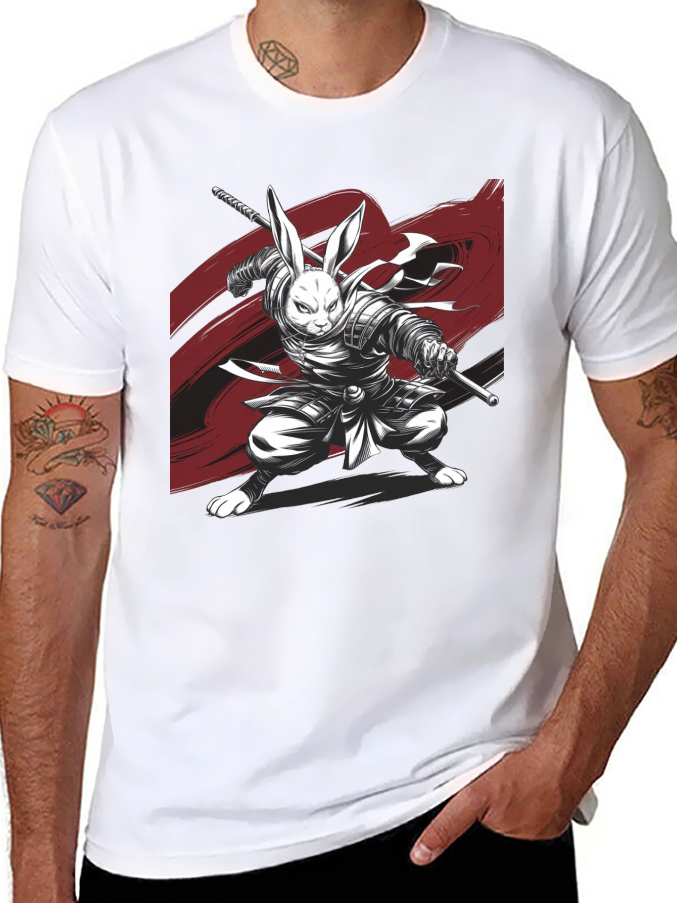Rabbit Samurai Black T-Shirt - Unique Graphic Tee