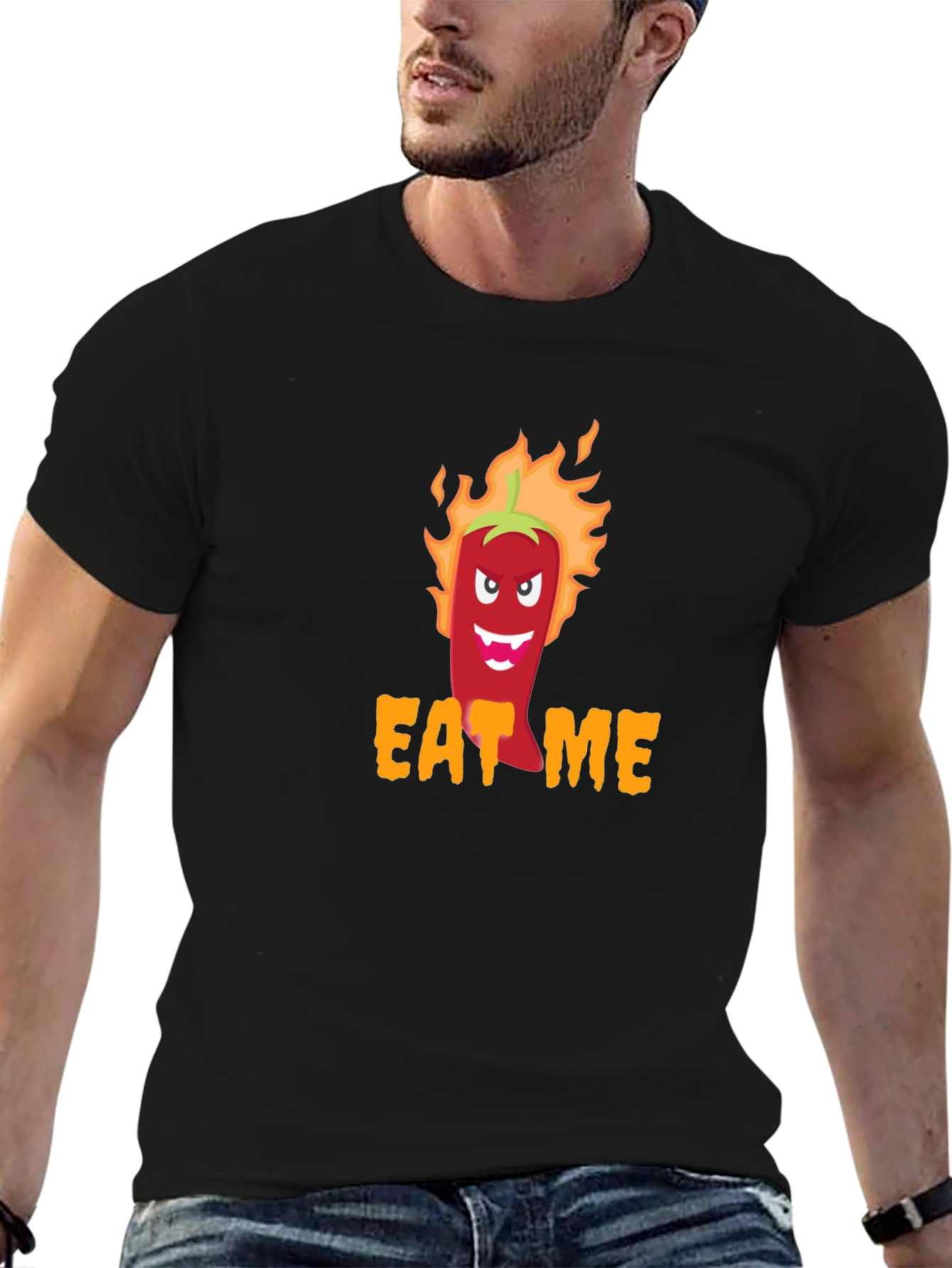 Eat Me Spicy Pepper Graphic Tee - Black T-Shirt