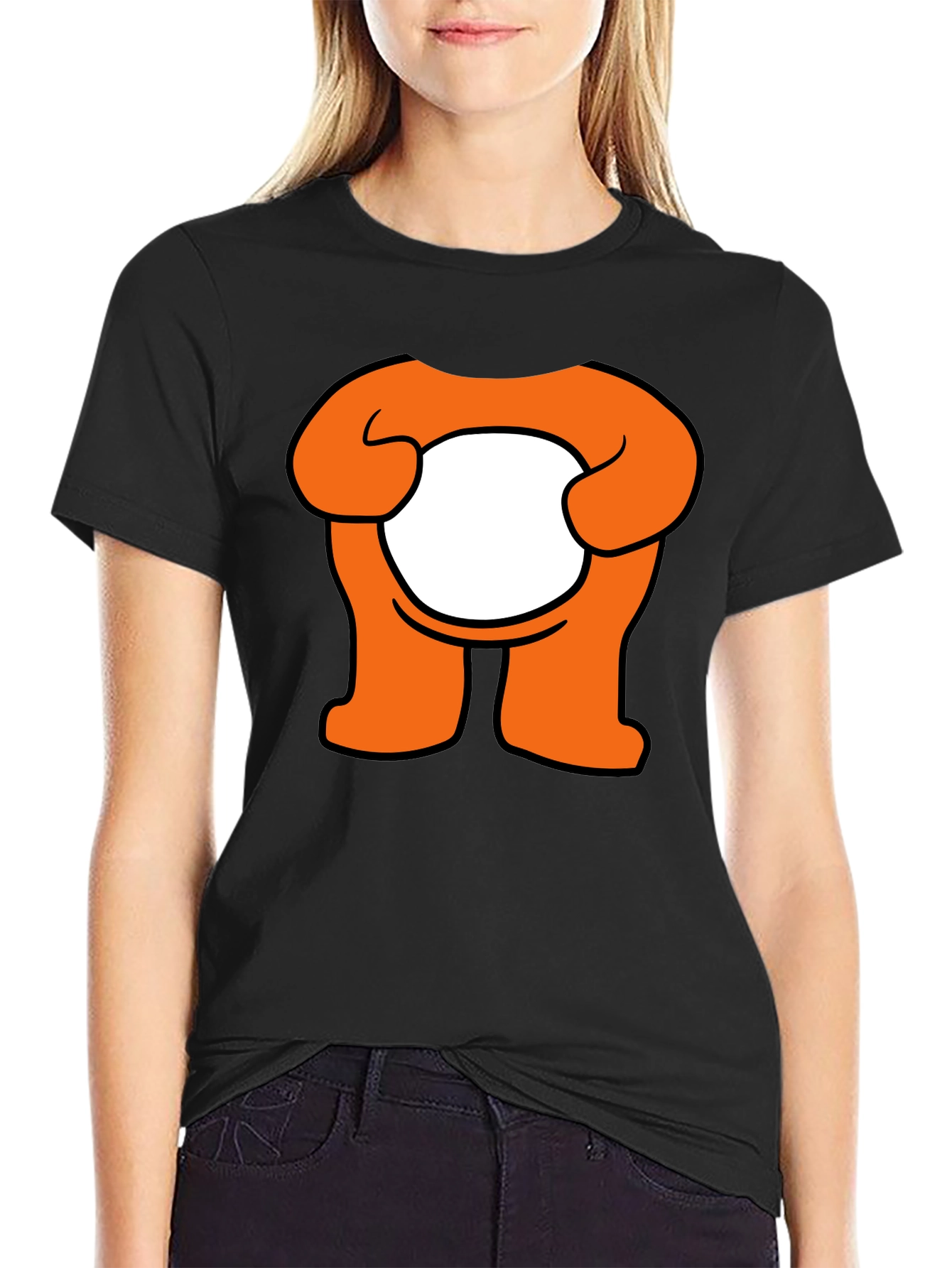 Orange Cartoon Character Graphic Black T-Shirt