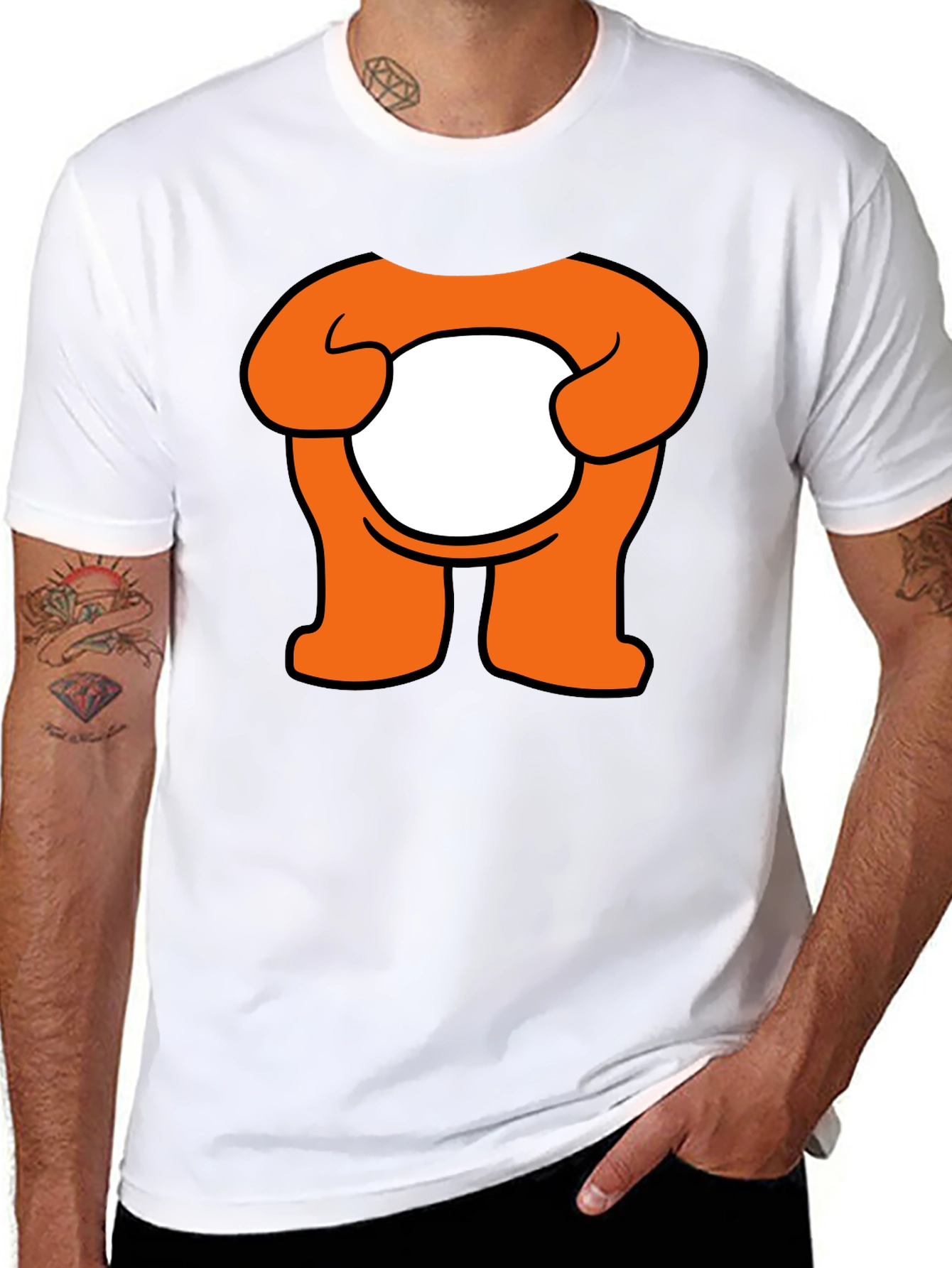 Orange Cartoon Character Graphic Black T-Shirt